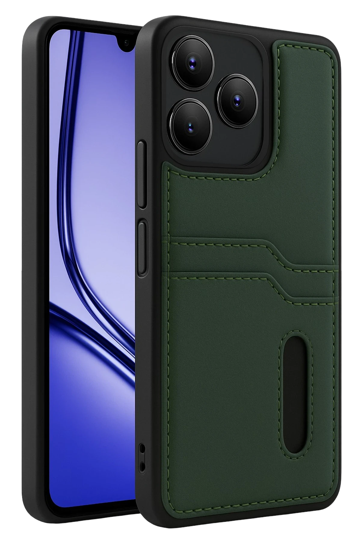 Newface Realme Note 50 4G Kılıf Sara Kartvizitli Deri Kılıf - Koyu Yeşil