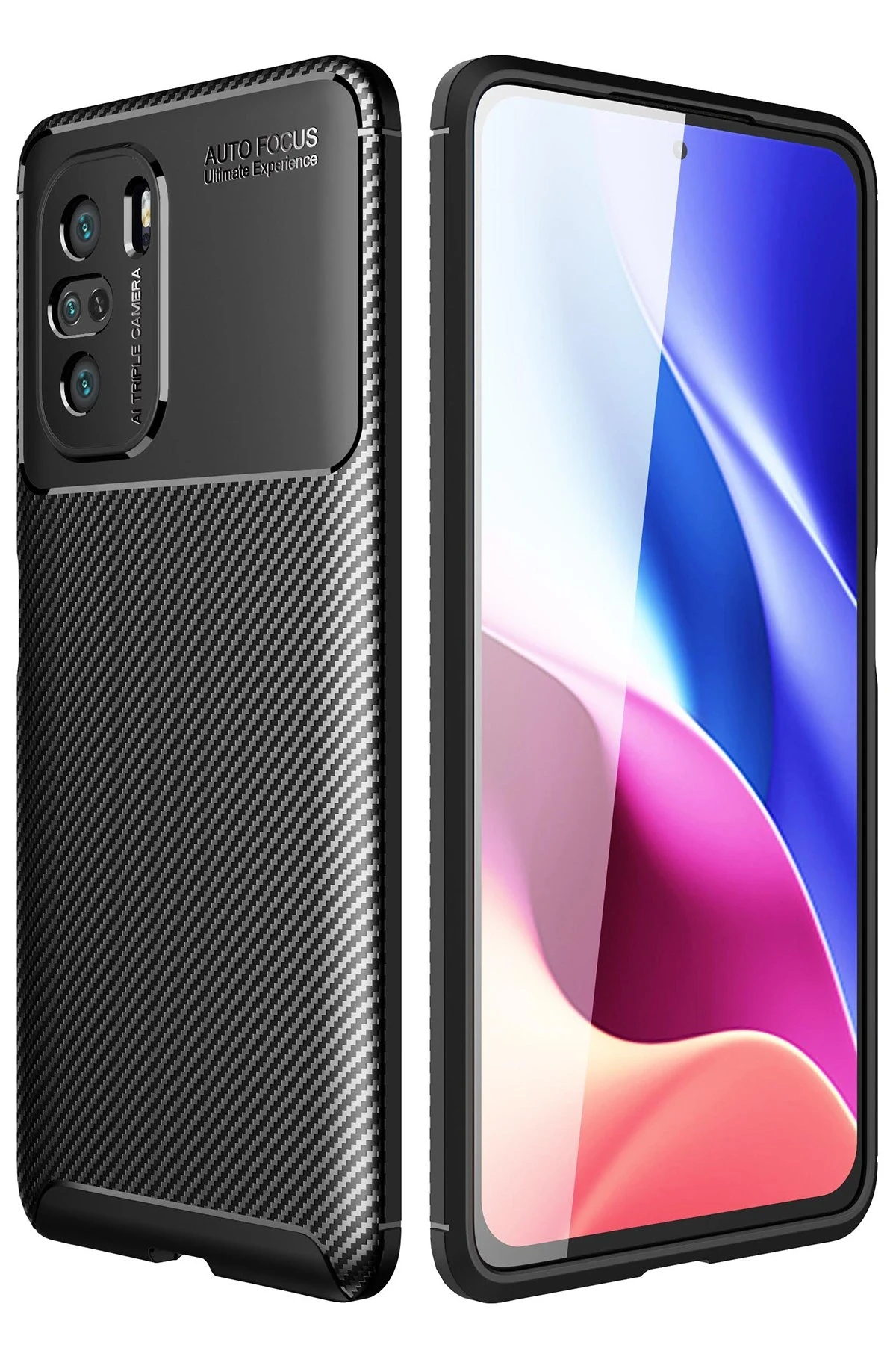 Newface Xiaomi Poco F3 Kılıf Auto Focus Karbon Kapak - Siyah