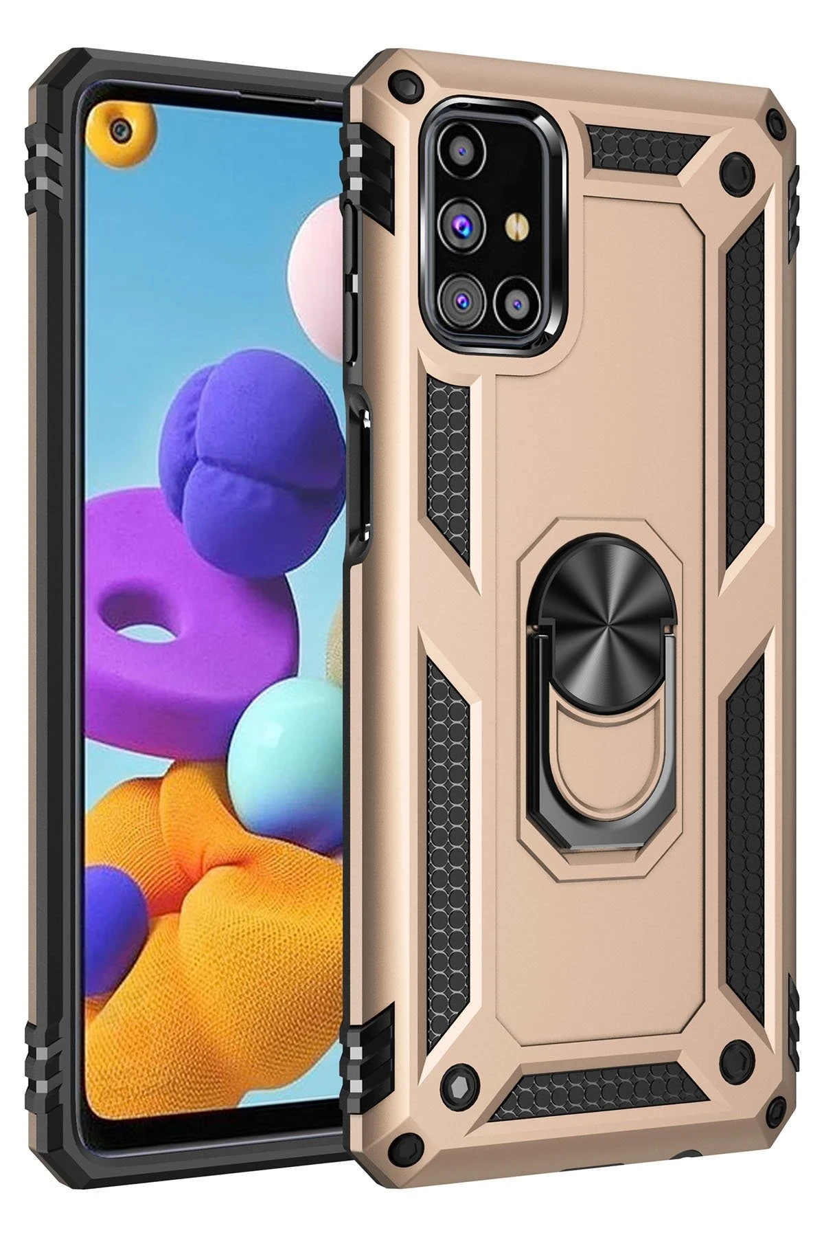 Newface Samsung Galaxy M31S Kılıf Sofya Yüzüklü Silikon Kapak - Gold