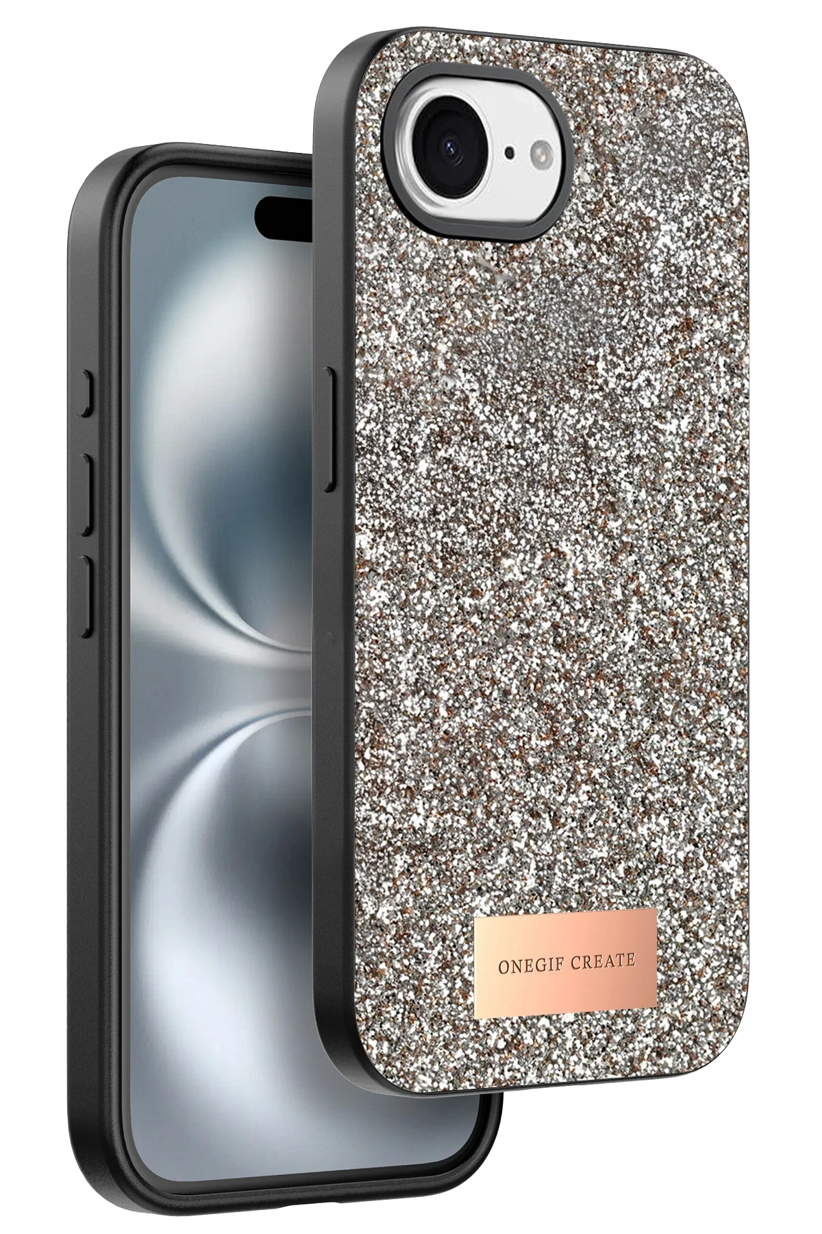 Onegif Apple iPhone 16E Bright Simli Kapak - Çöl Titanyum