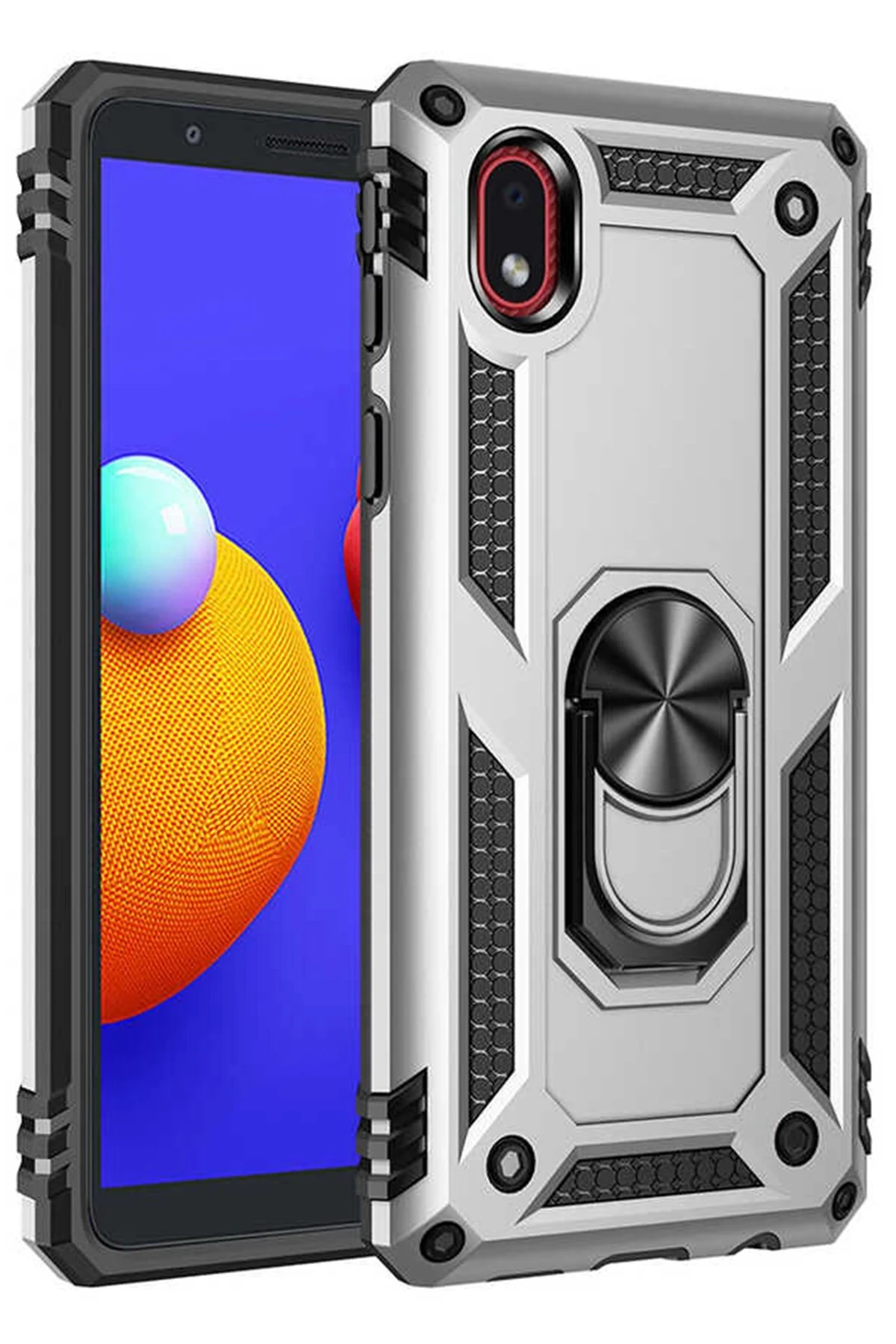 Newface Samsung Galaxy A01 Core Kılıf Sofya Yüzüklü Silikon Kapak - Gümüş