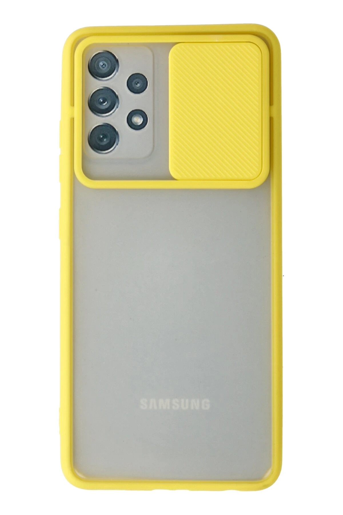 Newface Samsung Galaxy A32 Kılıf Palm Buzlu Kamera Sürgülü Silikon - Sarı