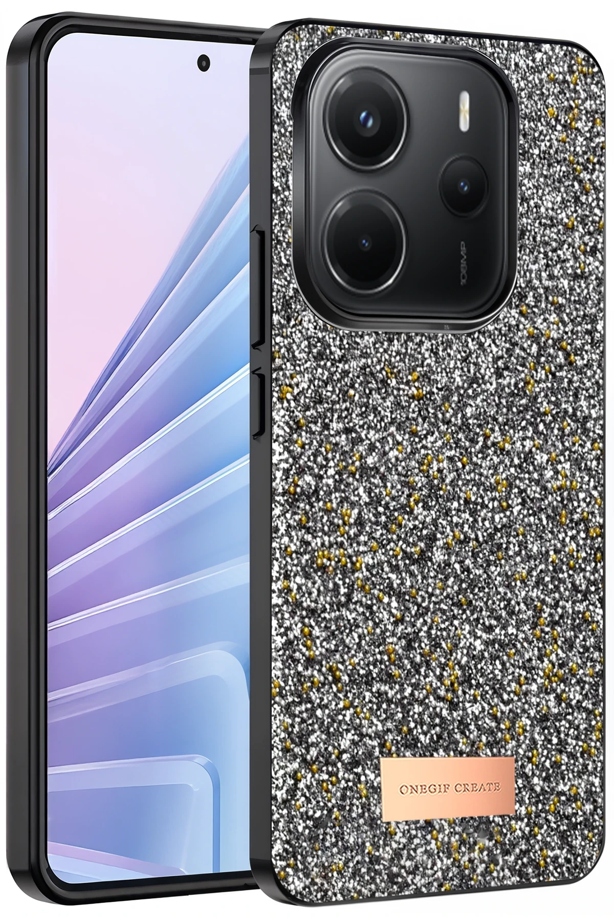 Onegif Xiaomi Redmi Note 14 4G Bright Simli Kapak - Gümüş