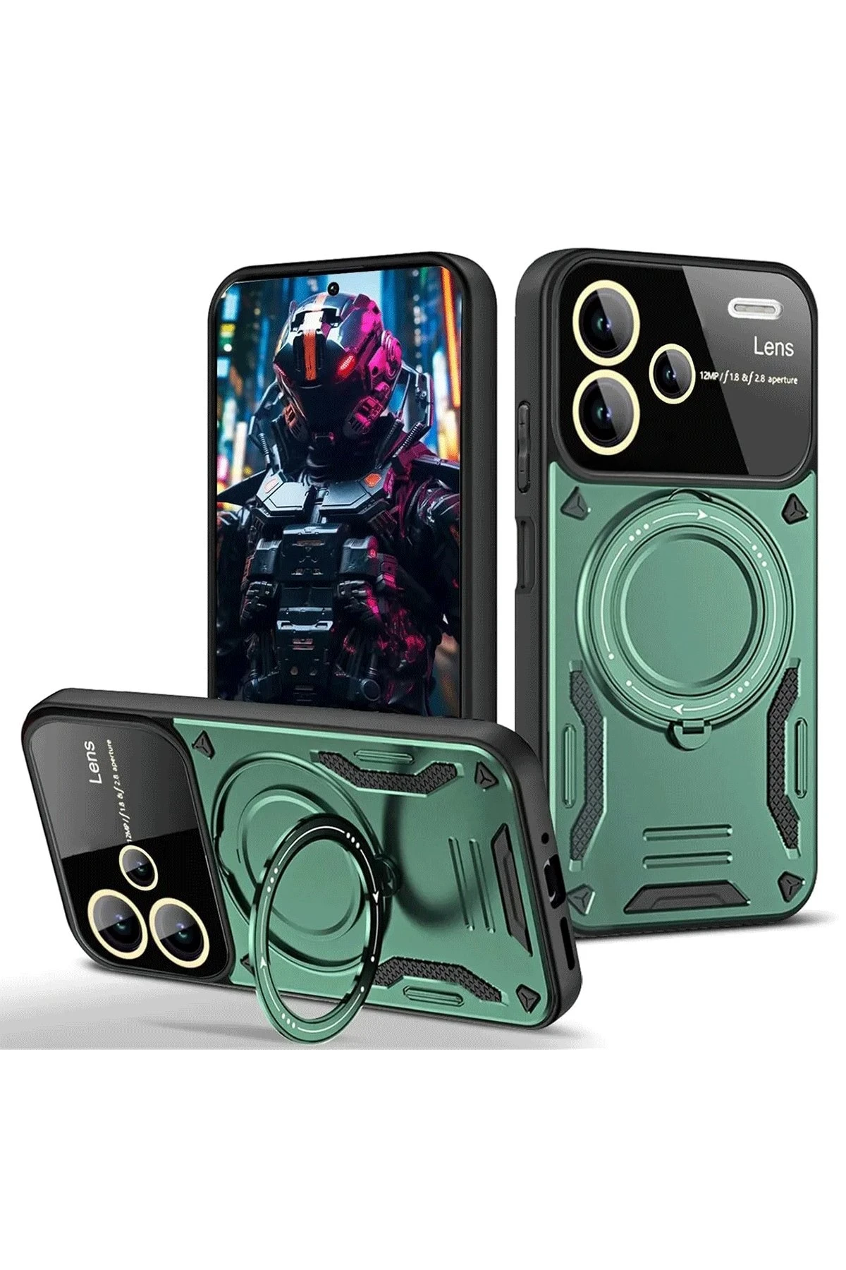 Newface Xiaomi Redmi Note 13 Pro Plus Joy Lens Standlı Kapak - Koyu Yeşil