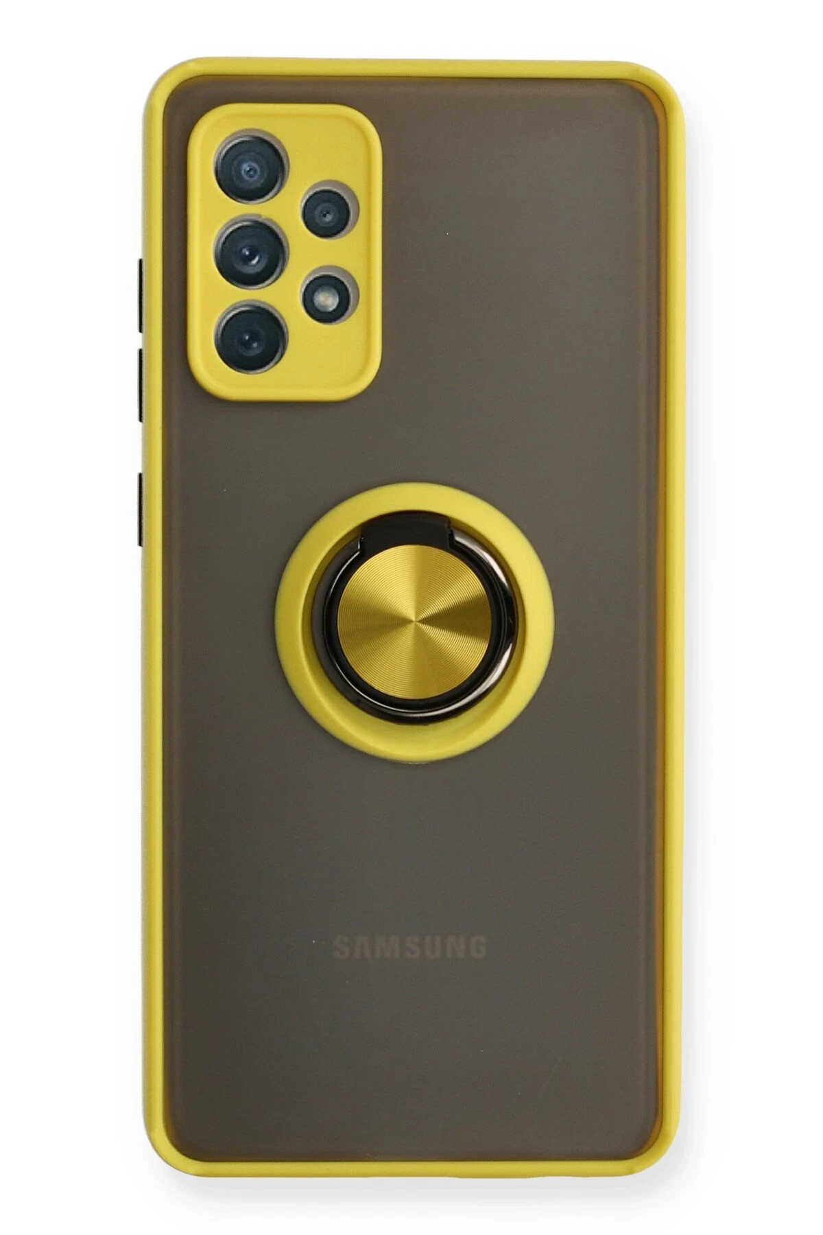 Newface Samsung Galaxy A72 Kılıf Montreal Yüzüklü Silikon Kapak - Sarı