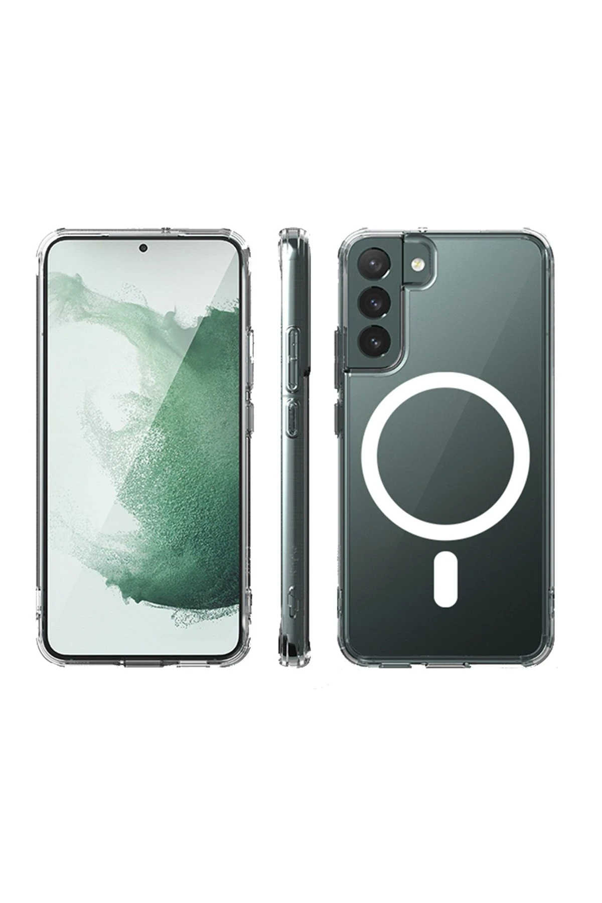 Newface Samsung Galaxy S22 Kılıf Magneticsafe Şeffaf Silikon - Şeffaf