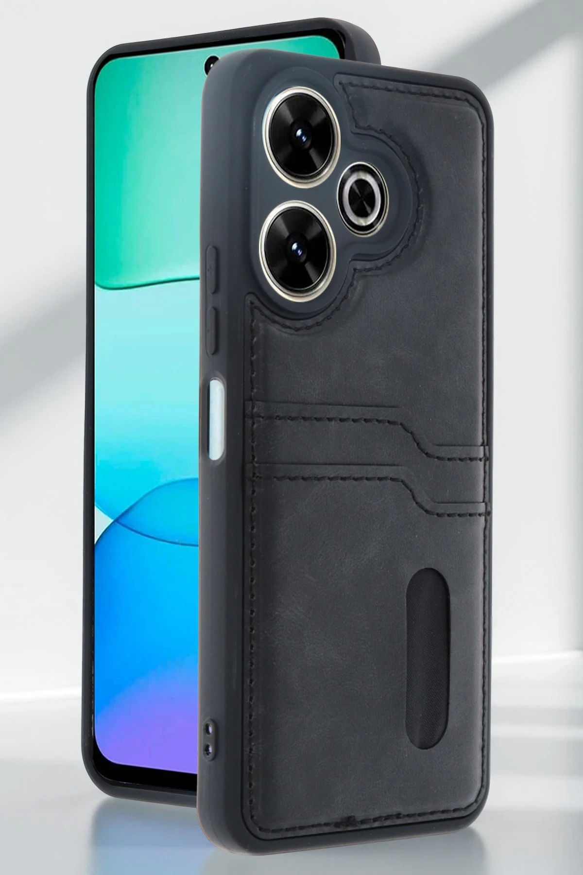 Newface Xiaomi Redmi 13 4G Kılıf Sara Kartvizitli Deri Kılıf - Siyah