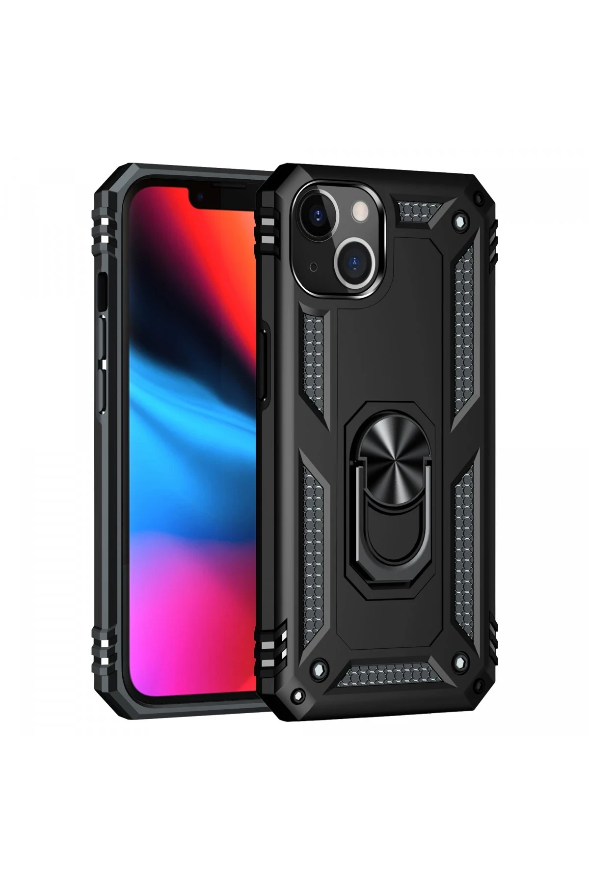 Newface iPhone 14 Plus Kılıf Sofya Yüzüklü Silikon Kapak - Siyah