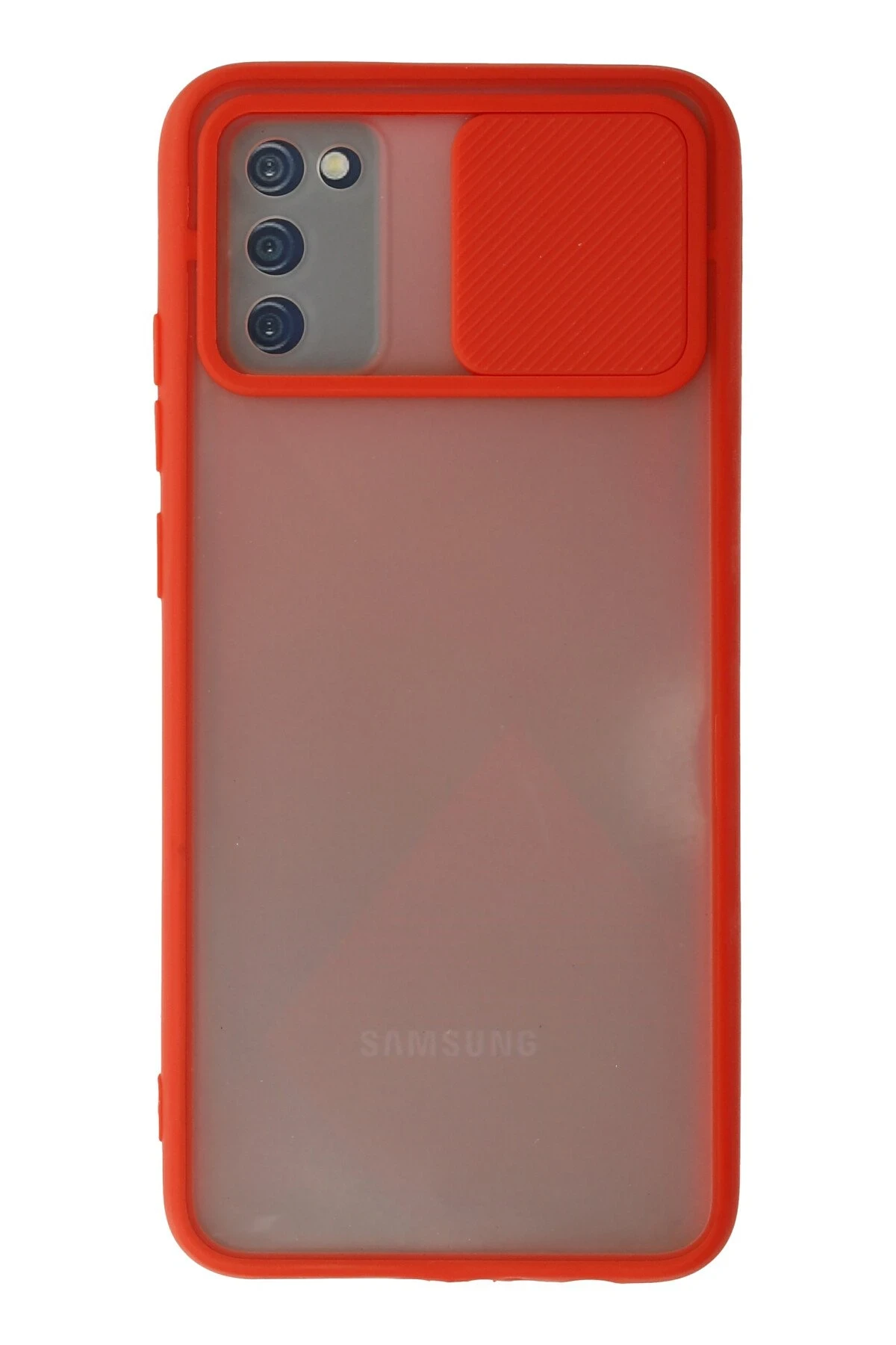 Newface Samsung Galaxy A02S Kılıf Palm Buzlu Kamera Sürgülü Silikon - Kırmızı