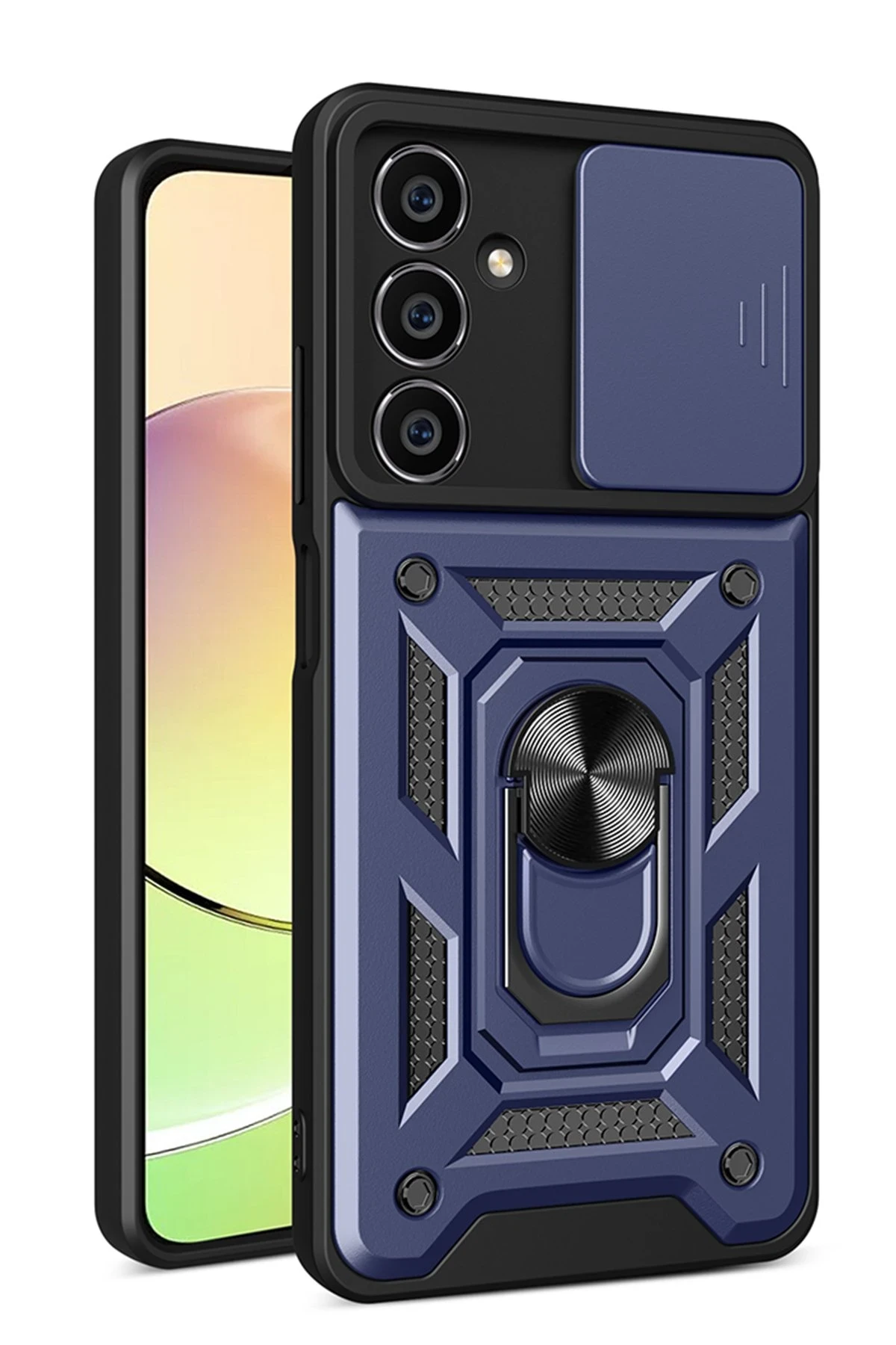 Newface Samsung Galaxy A15 4G Kılıf Pars Lens Yüzüklü Silikon - Lacivert