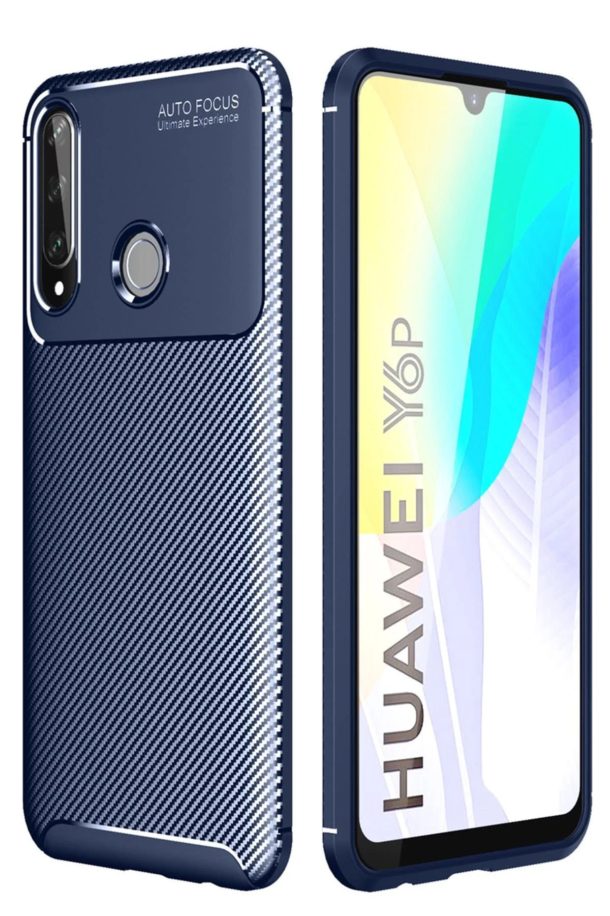 Newface Huawei Y6P Kılıf Auto Focus Karbon Kapak - Lacivert