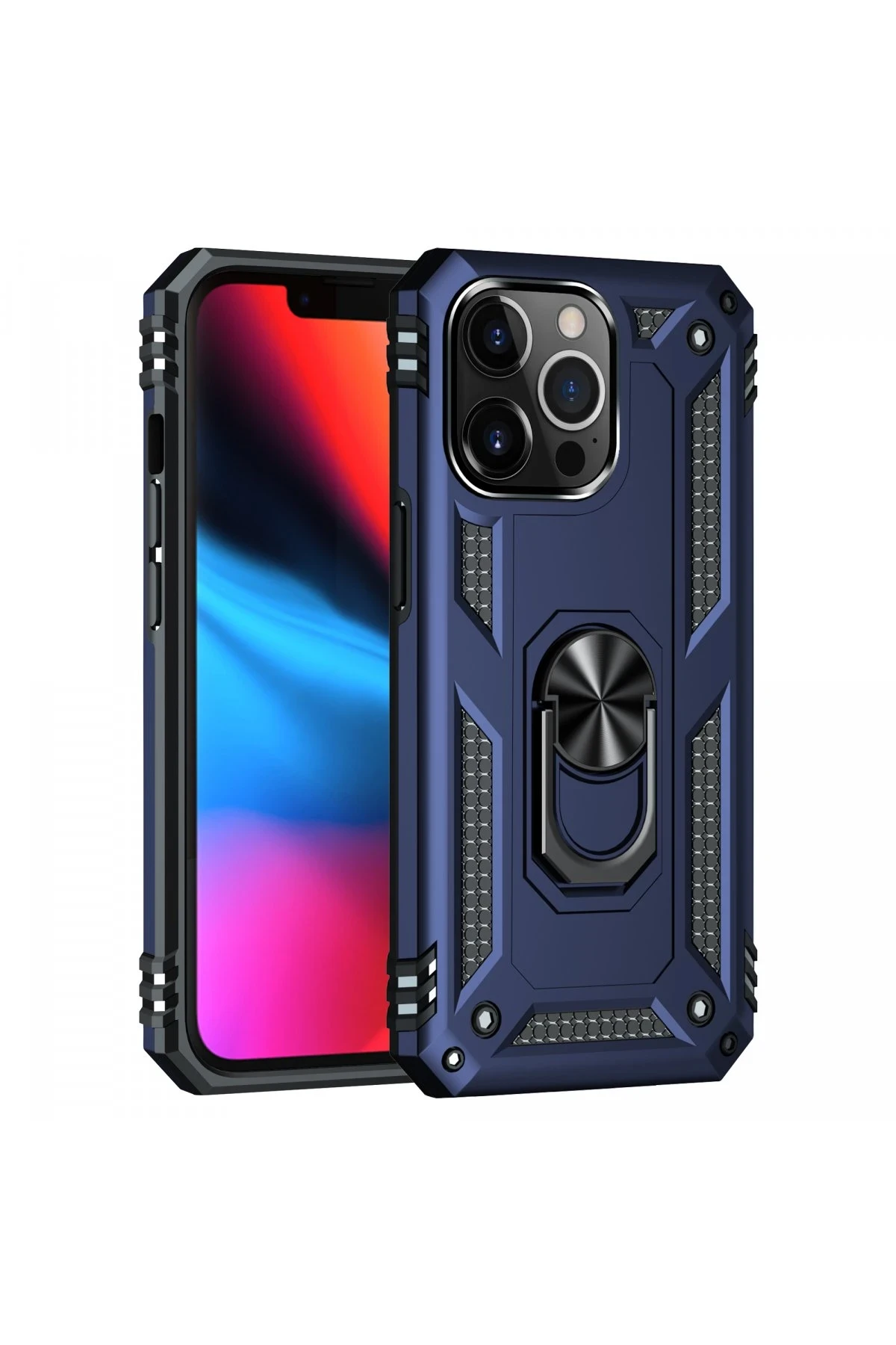 Newface iPhone 14 Pro Max Kılıf Sofya Yüzüklü Silikon Kapak - Lacivert