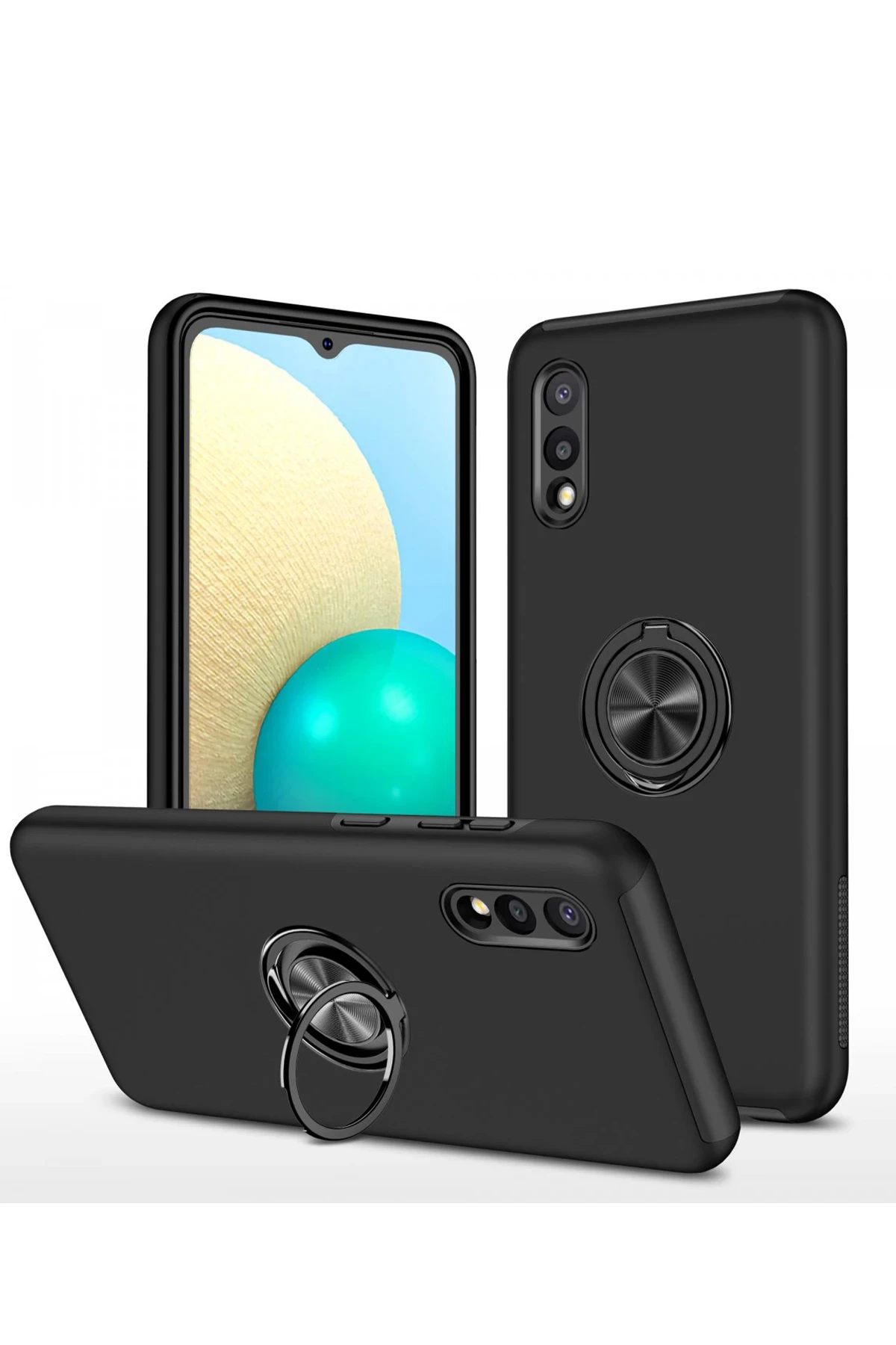 Newface Samsung Galaxy A02 Kılıf Elit Yüzüklü Kapak - Siyah