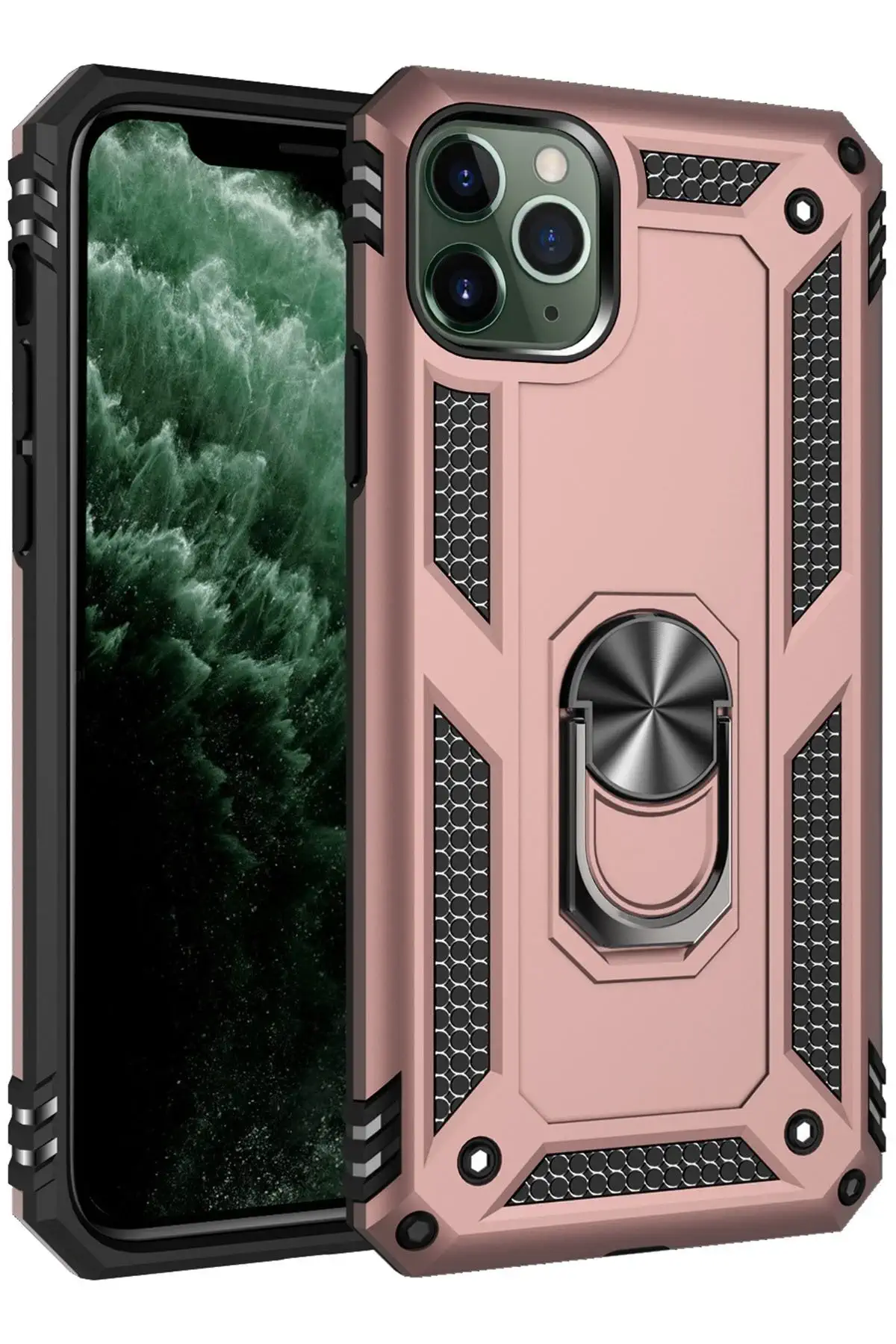 Newface iPhone 11 Pro Kılıf Sofya Yüzüklü Silikon Kapak - Rose