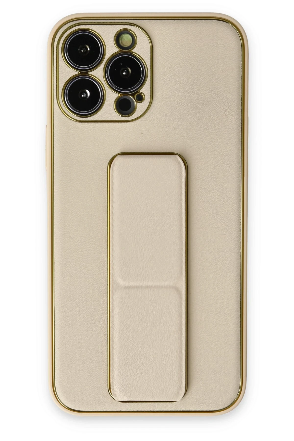 Newface iPhone 14 Pro Kılıf Coco Deri Standlı Kapak - Gold