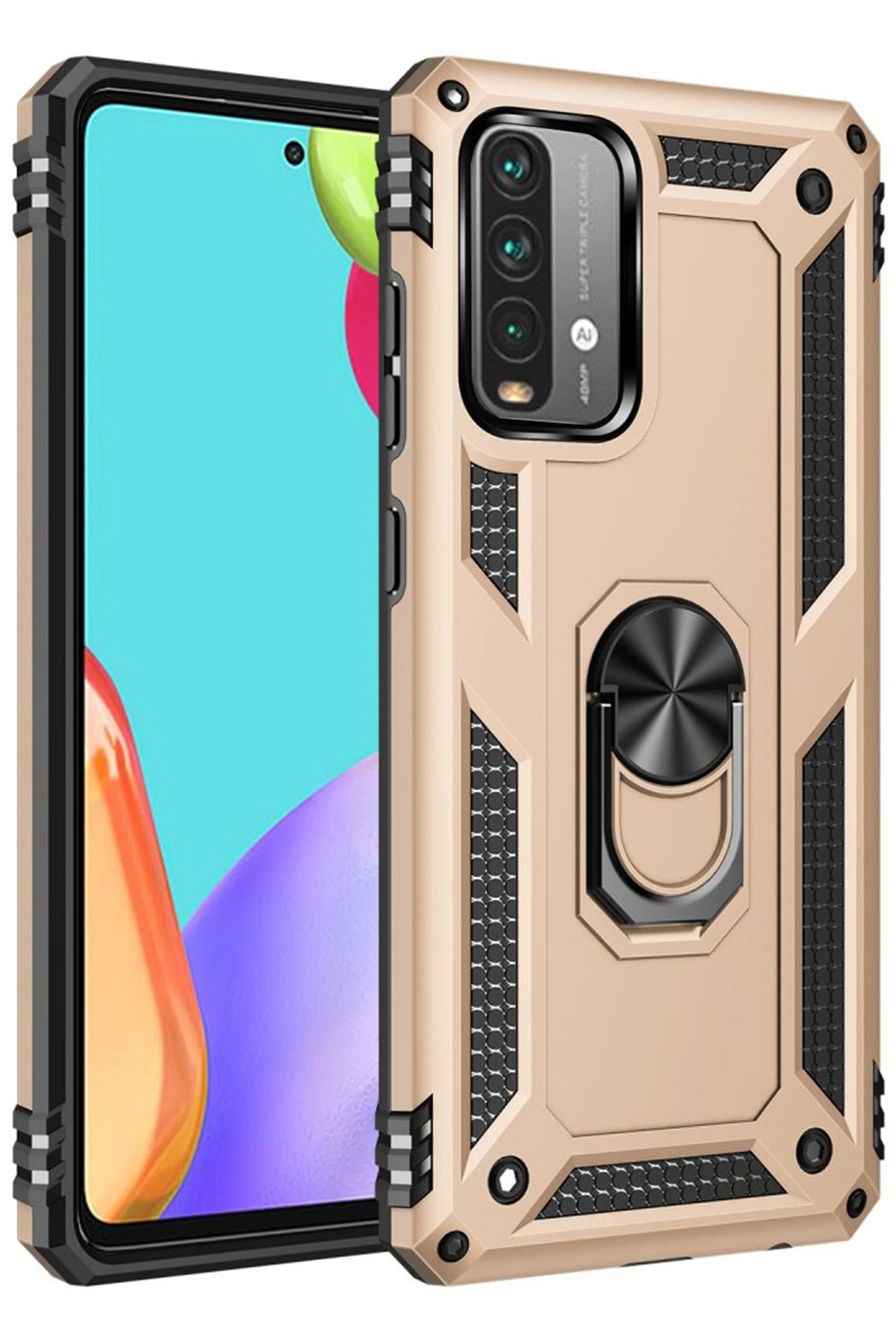 Newface Xiaomi Redmi 9T Kılıf Sofya Yüzüklü Silikon Kapak - Gold