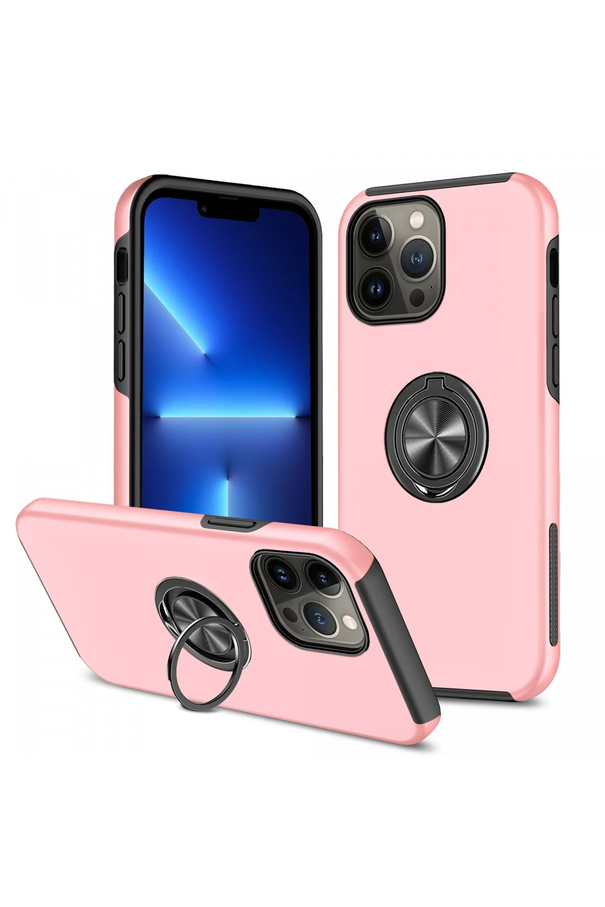 Newface iPhone 13 Pro Max Kılıf Elit Yüzüklü Kapak - Pembe