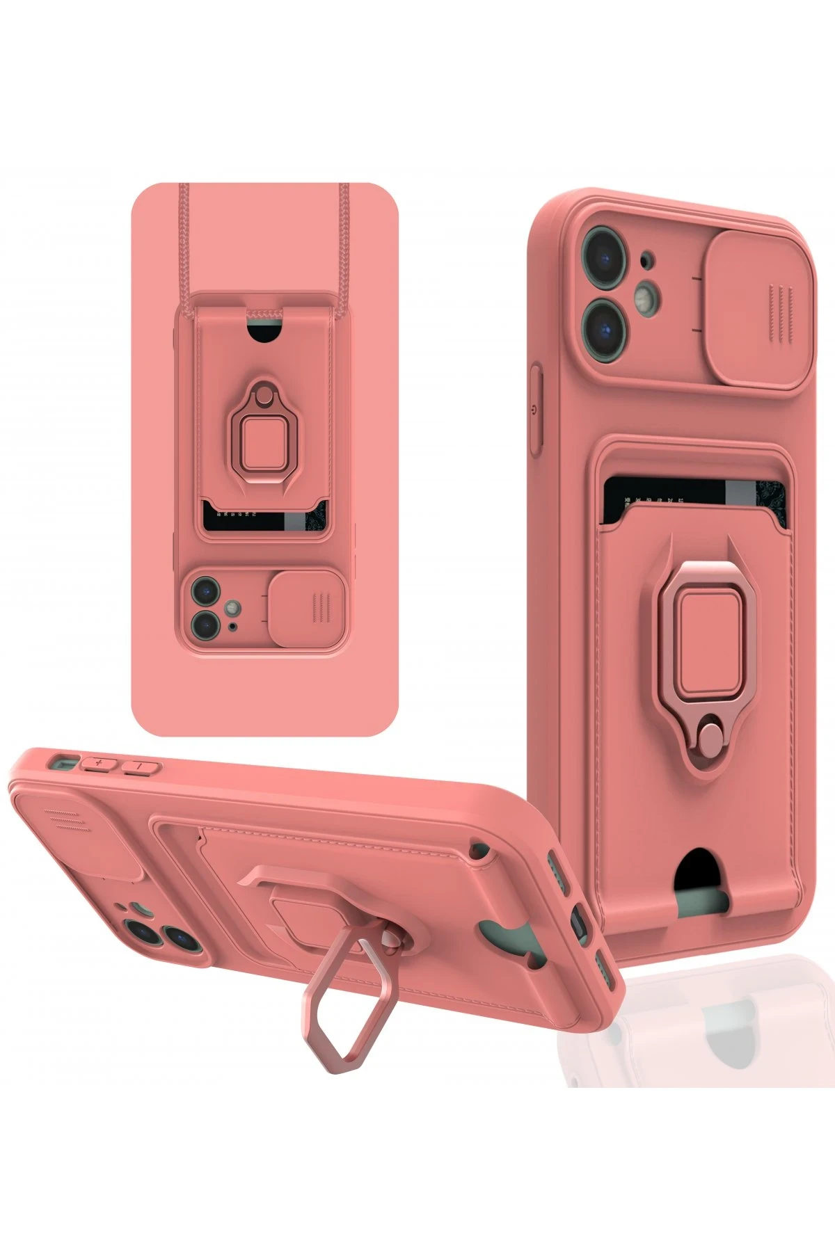 Newface iPhone 11 Kılıf Zuma Kartvizitli Yüzüklü Silikon - Pembe