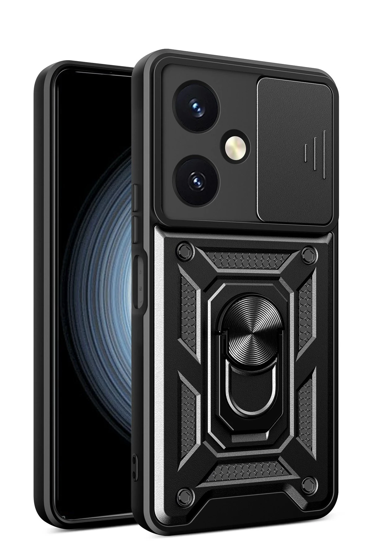 Newface Vivo Y27 Kılıf Pars Lens Yüzüklü Silikon - Siyah