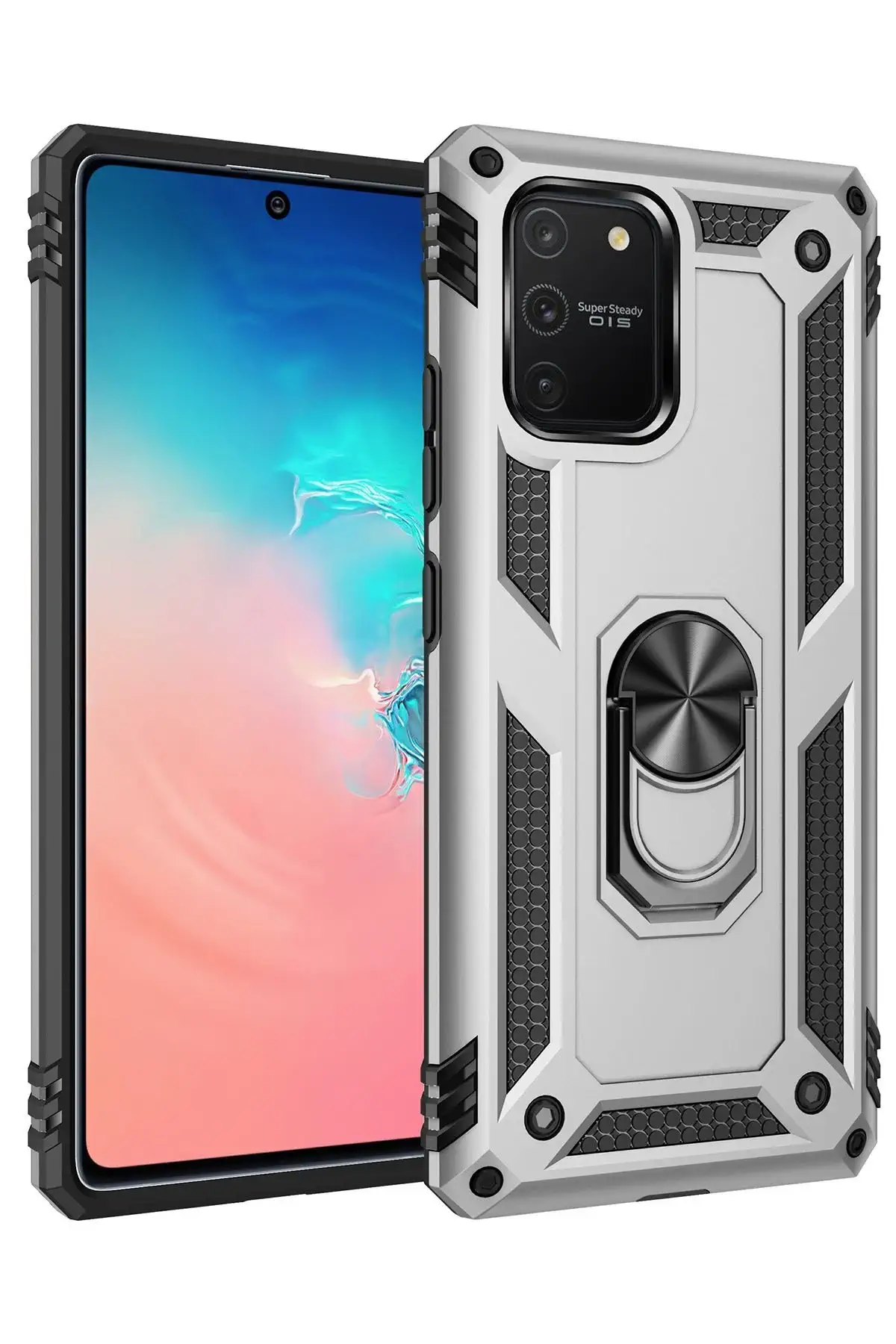 Newface Samsung Galaxy A91 / S10 Lite Kılıf Sofya Yüzüklü Silikon Kapak - Gümüş