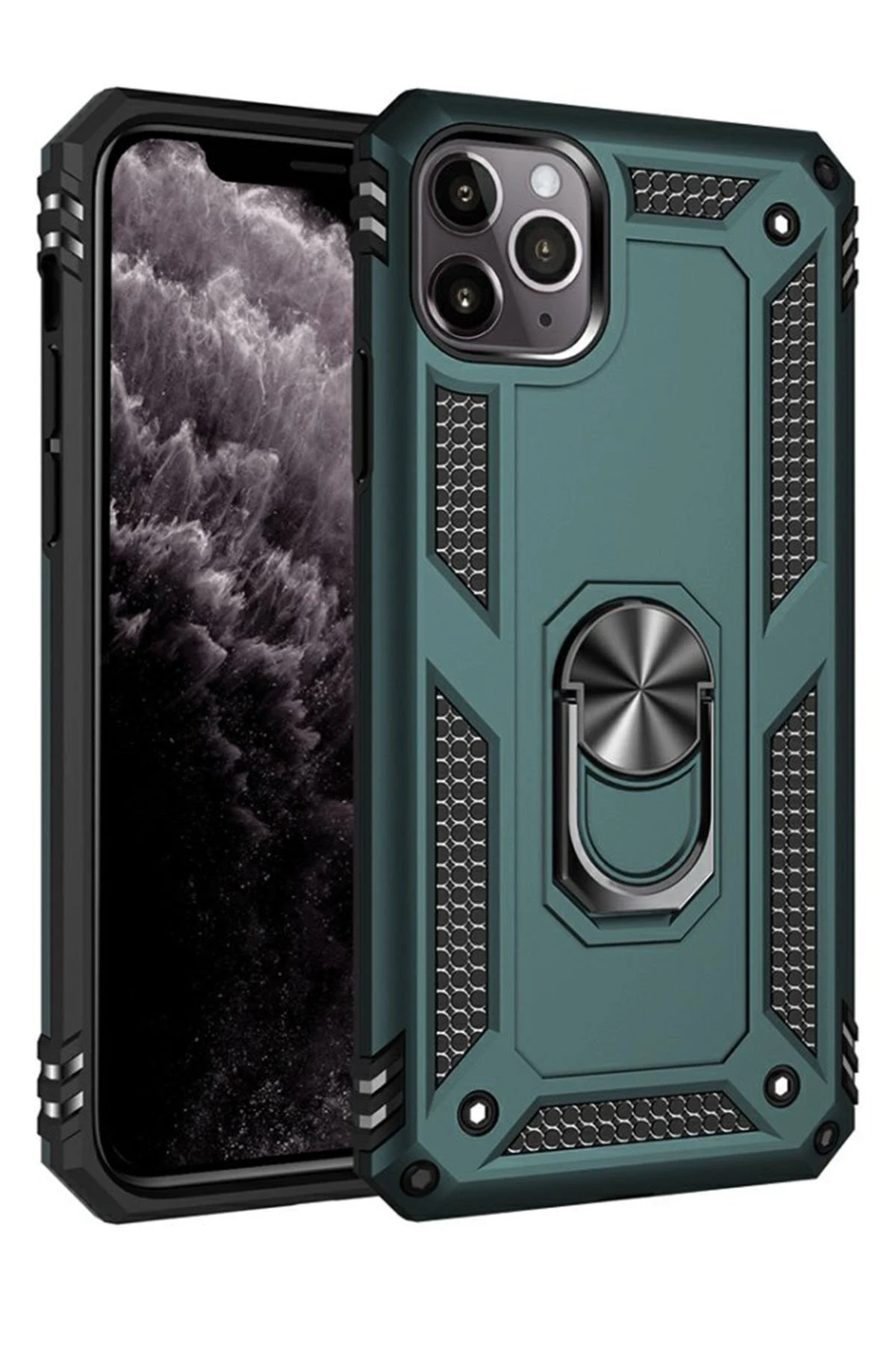 Newface iPhone 11 Pro Max Kılıf Sofya Yüzüklü Silikon Kapak - Yeşil