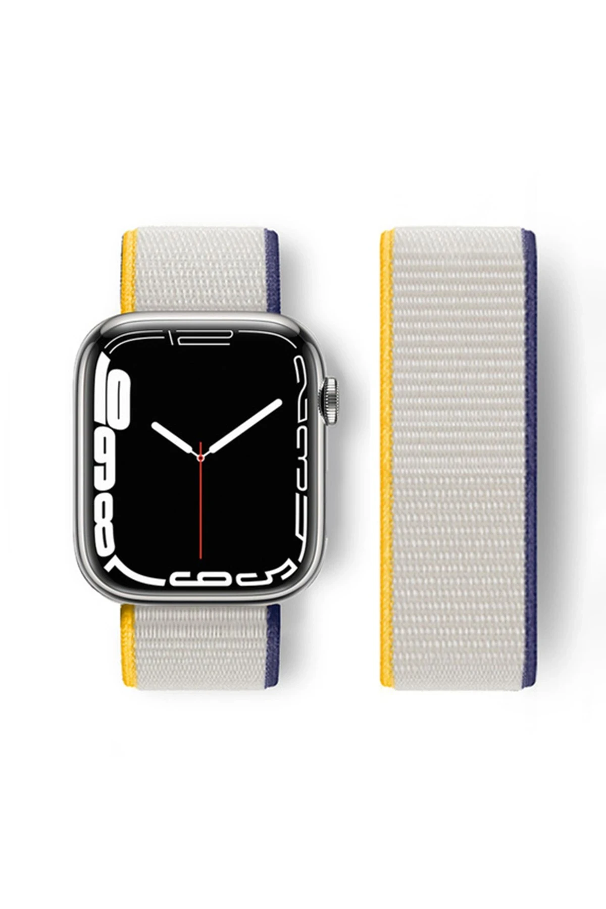 Newface Apple Watch 38mm Hasırlı Cırtcırtlı Kordon - Sarı-Beyaz