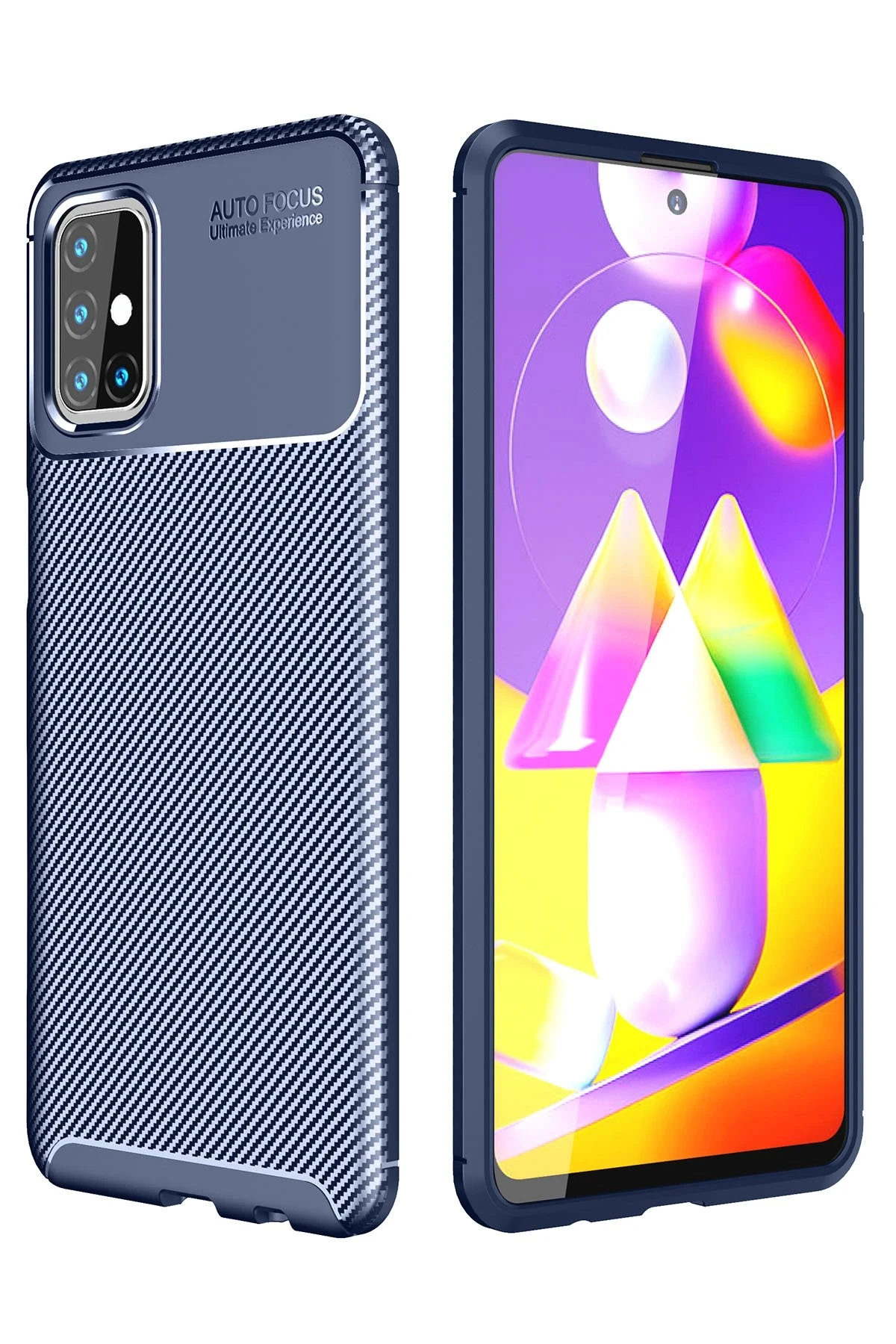 Newface Samsung Galaxy M31S Kılıf Auto Focus Karbon Kapak - Lacivert