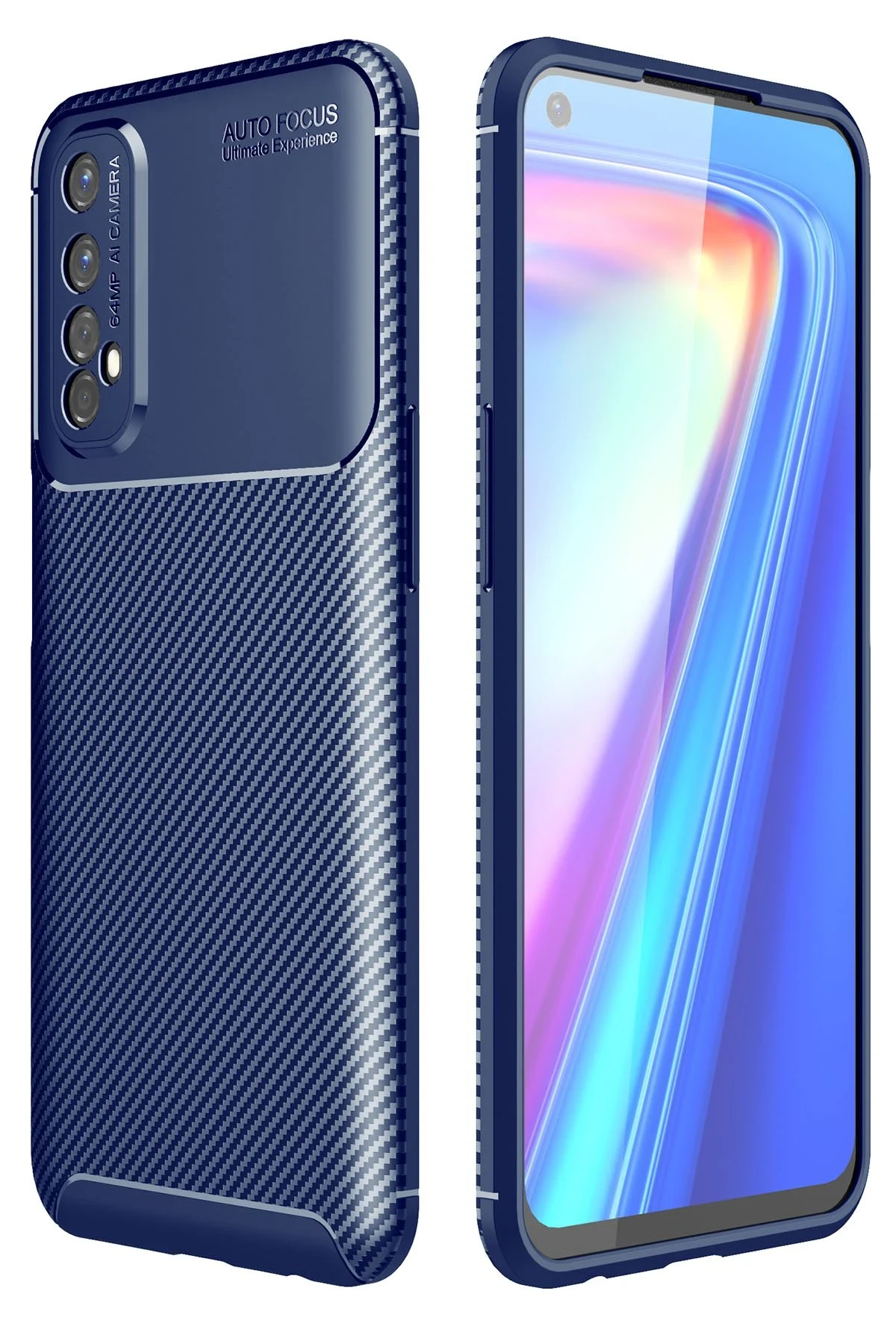 Newface Realme 7 Kılıf Auto Focus Karbon Kapak - Lacivert