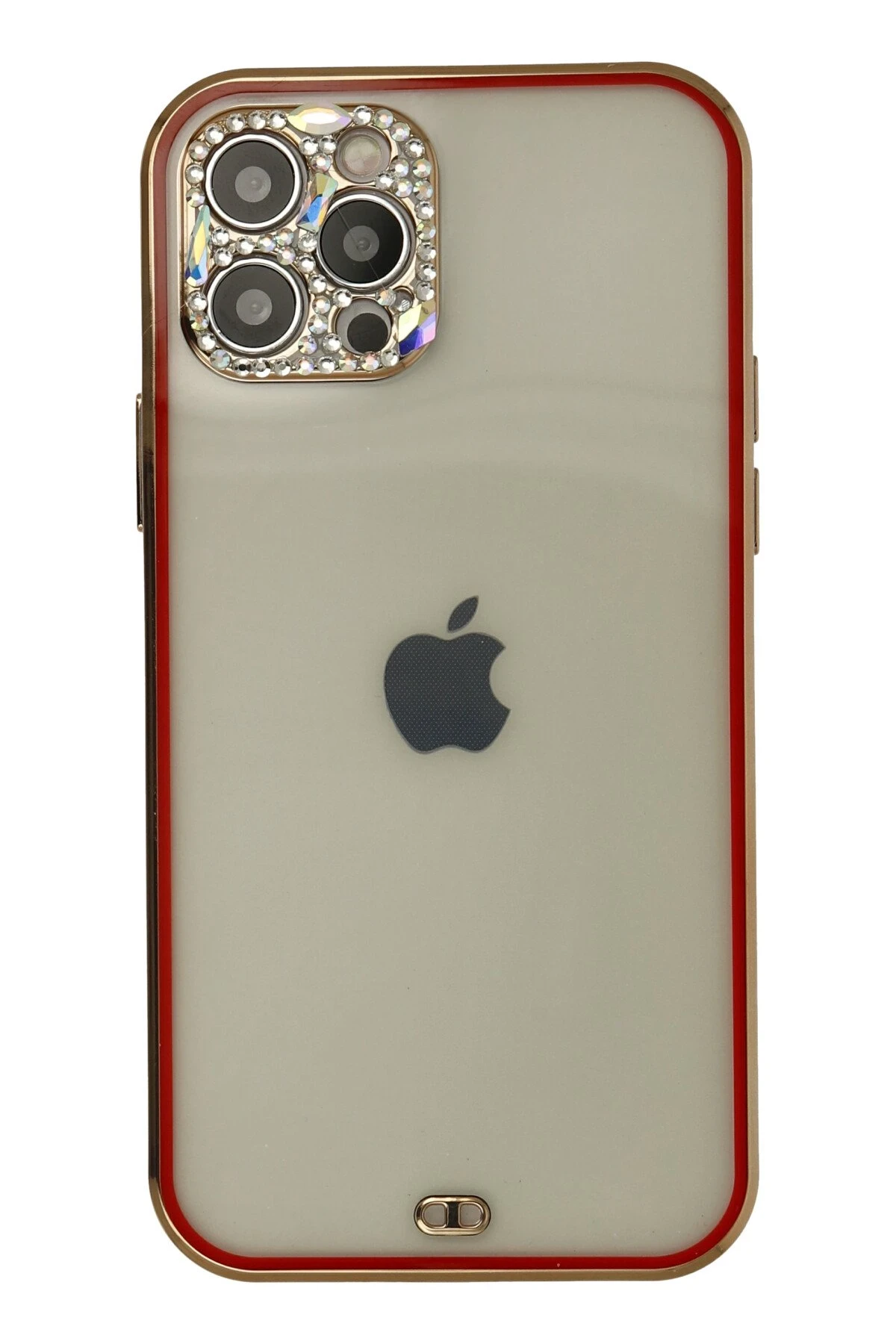 Newface iPhone 12 Pro Max Kılıf Liva Taşlı Silikon - Kırmızı