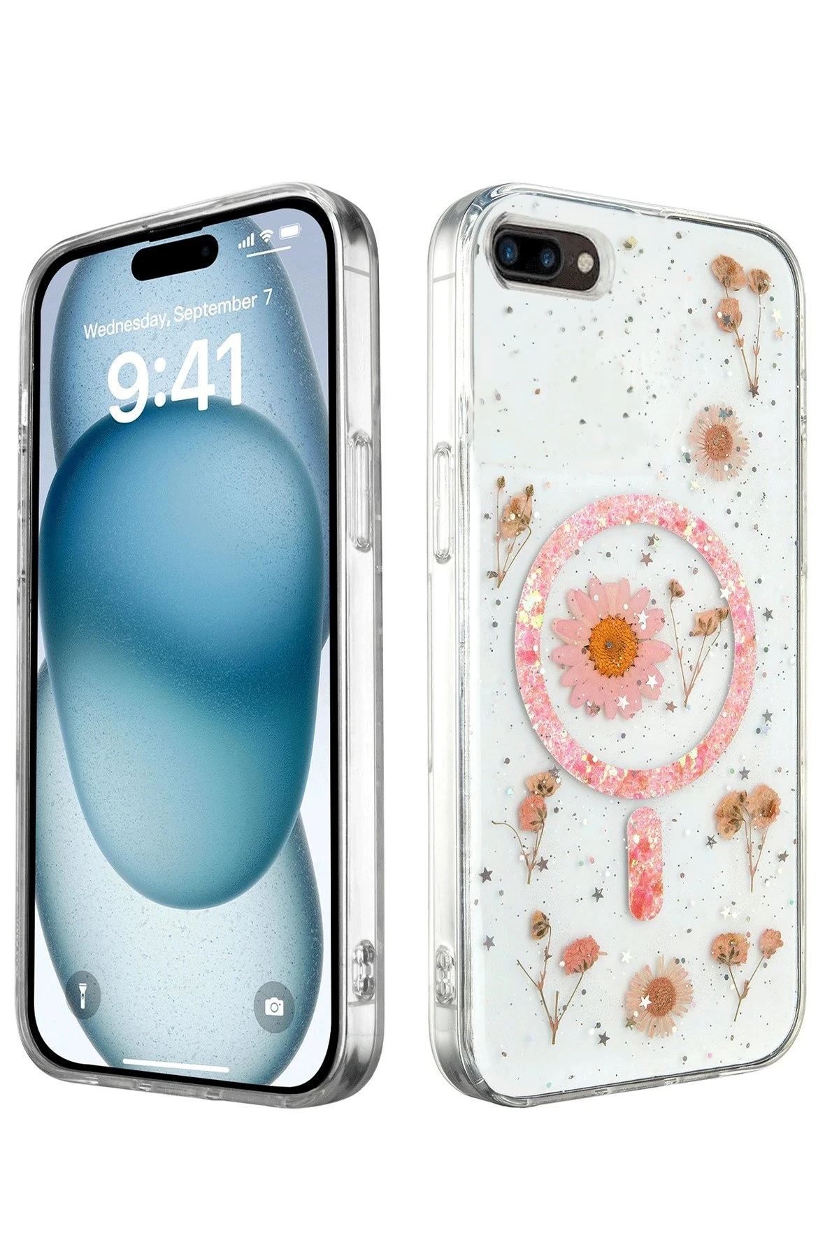 Newface iPhone 7 Kılıf Daisy Simli Magsafe Kapak - Pembe