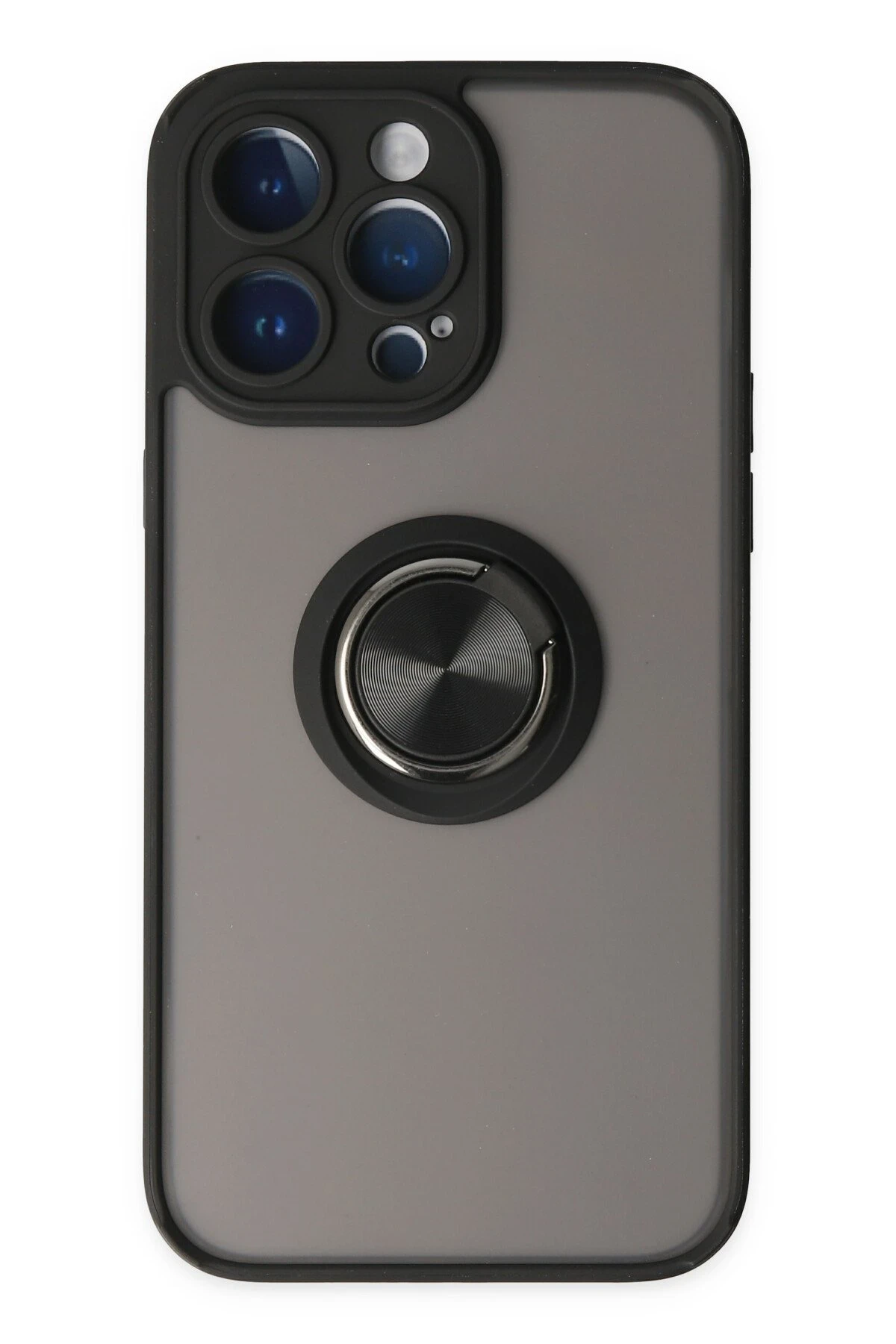 Newface iPhone 14 Pro Max Kılıf Montreal Yüzüklü Silikon Kapak - Siyah