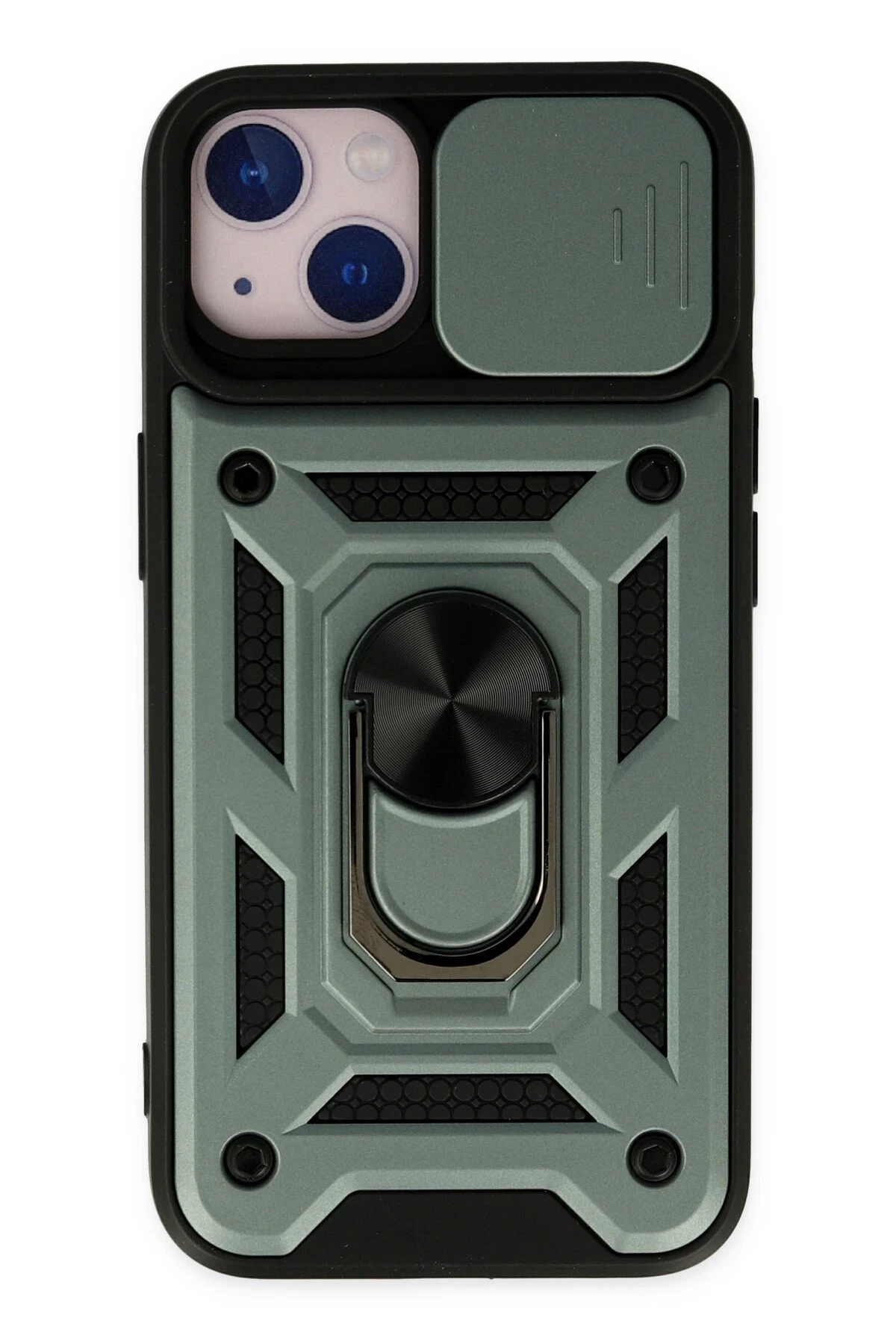 Newface iPhone 14 Kılıf Pars Lens Yüzüklü Silikon - Yeşil