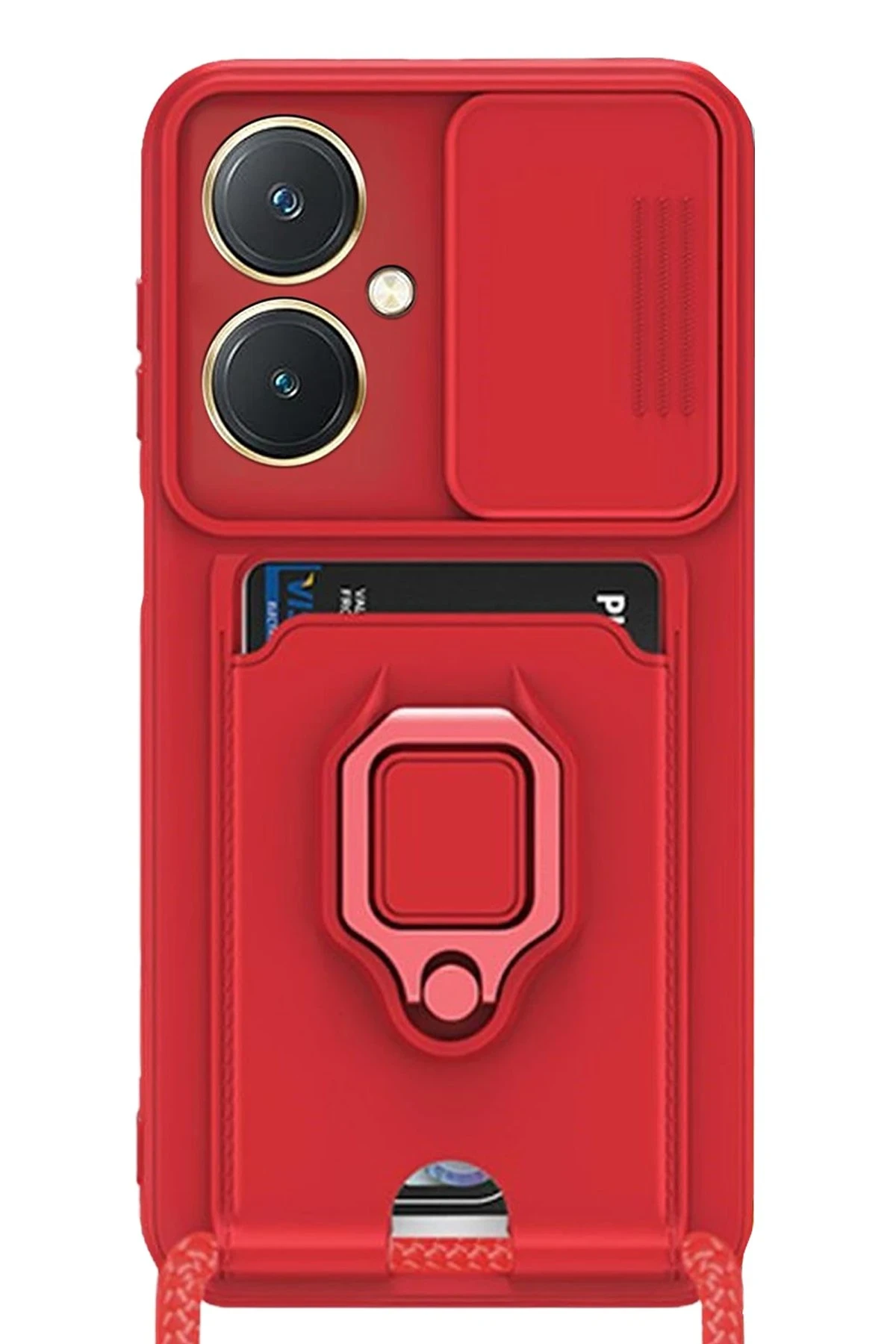 Newface Vivo Y27 Kılıf Zuma Kartvizitli Yüzüklü Silikon - Kırmızı