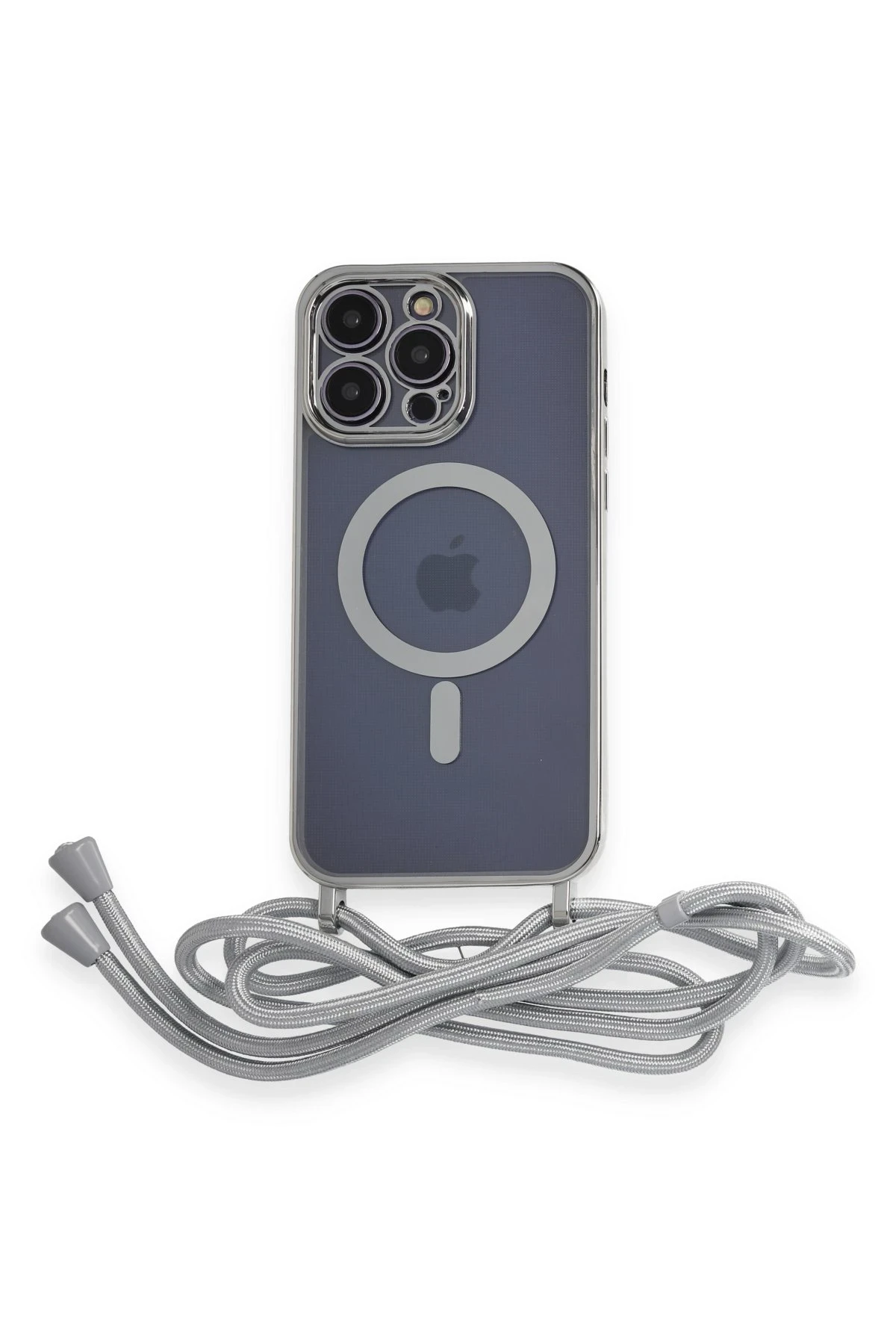 Newface iPhone 12 Pro Max Kılıf Divo Lazer Askılı Magsafe Kapak - Gümüş