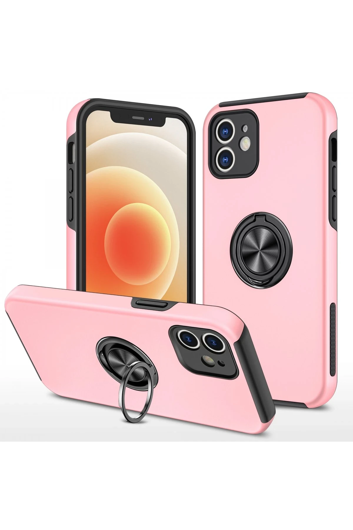 Newface iPhone 12 Kılıf Elit Yüzüklü Kapak - Pembe