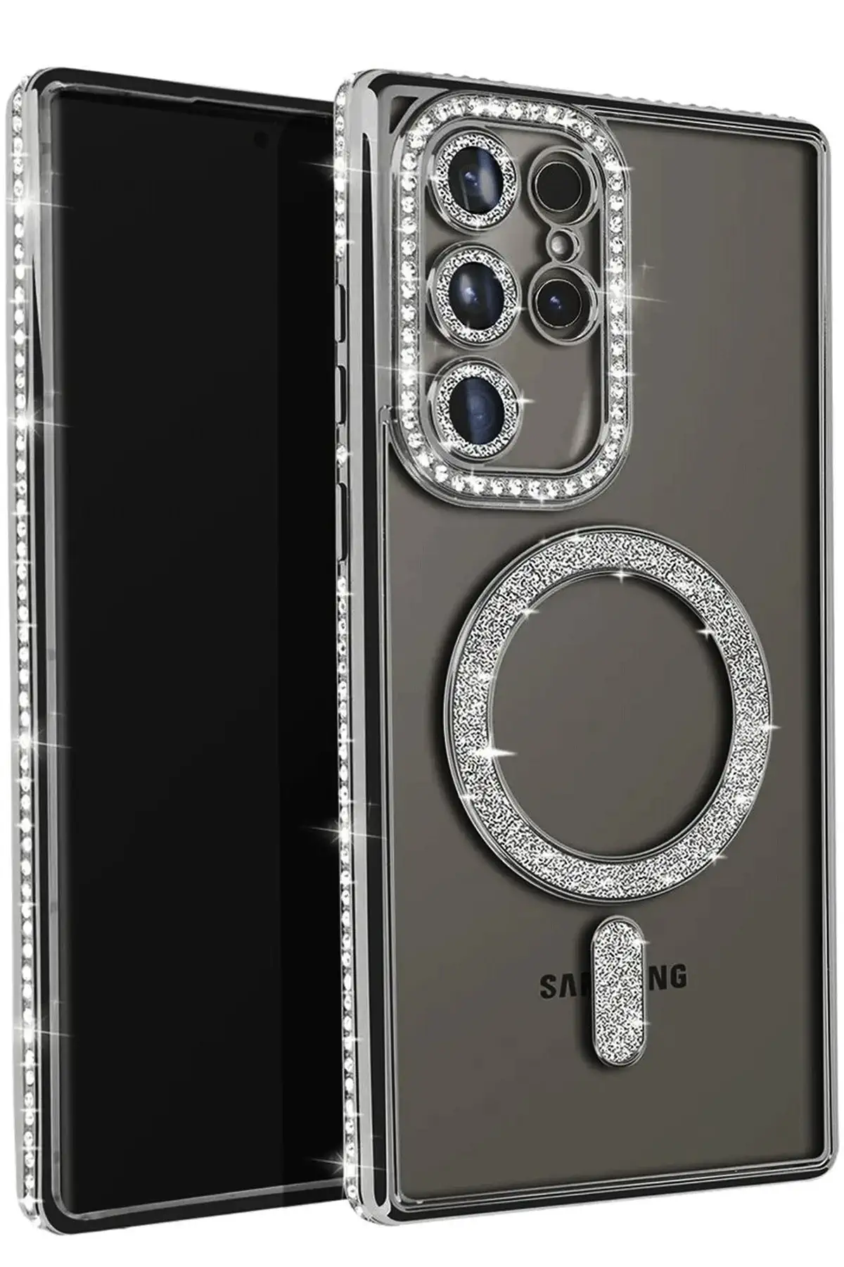 Newface Samsung Galaxy S25 Ultra Kılıf Joke Simli Magneticsafe Kılıf - Siyah