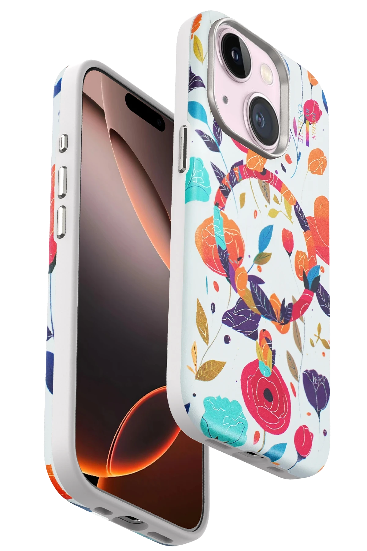 Onegif iPhone 15 Plus Flower Series Magsafe Kapak - Beyaz