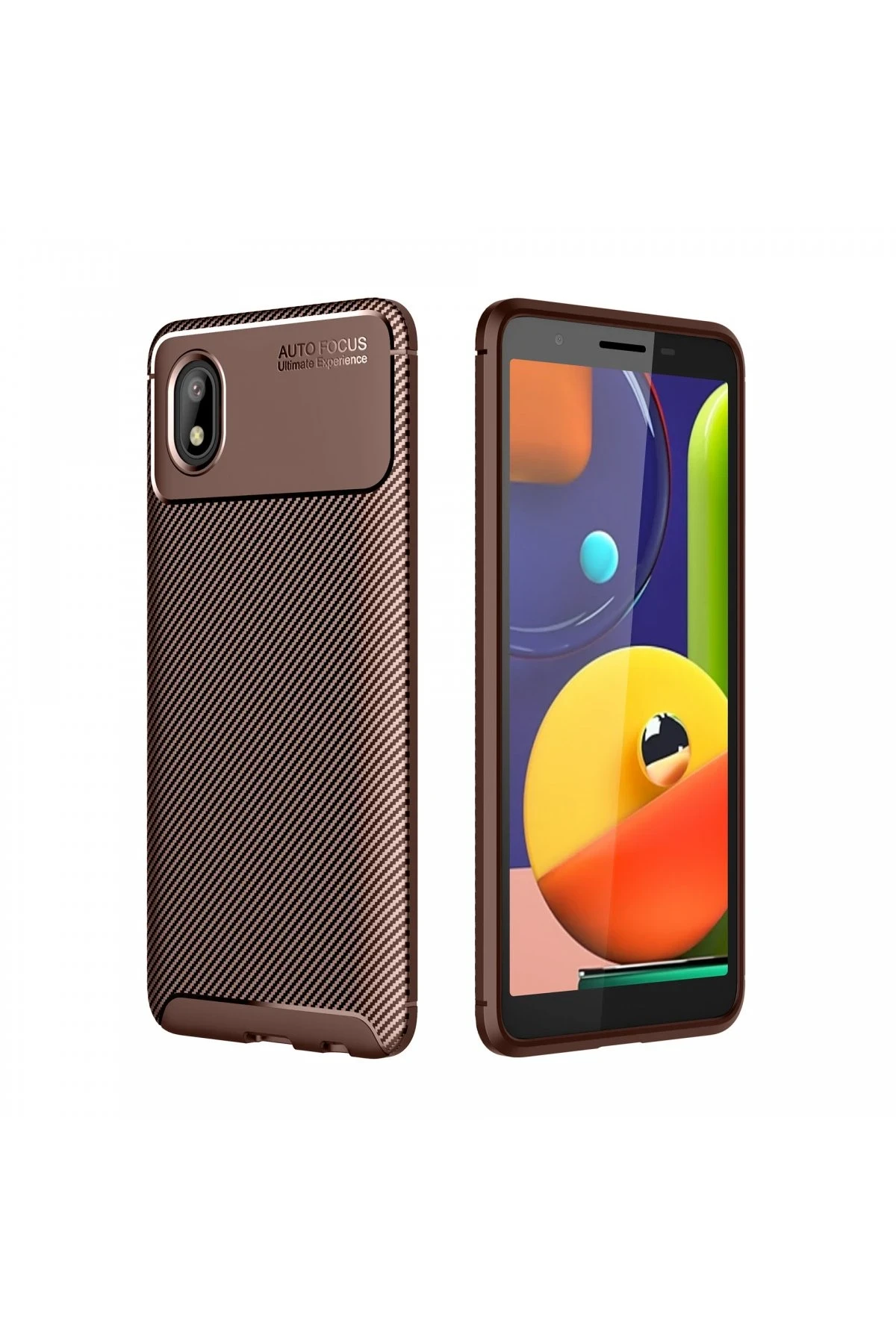 Newface Samsung Galaxy A01 Core Kılıf Auto Focus Karbon Kapak - Kahverengi