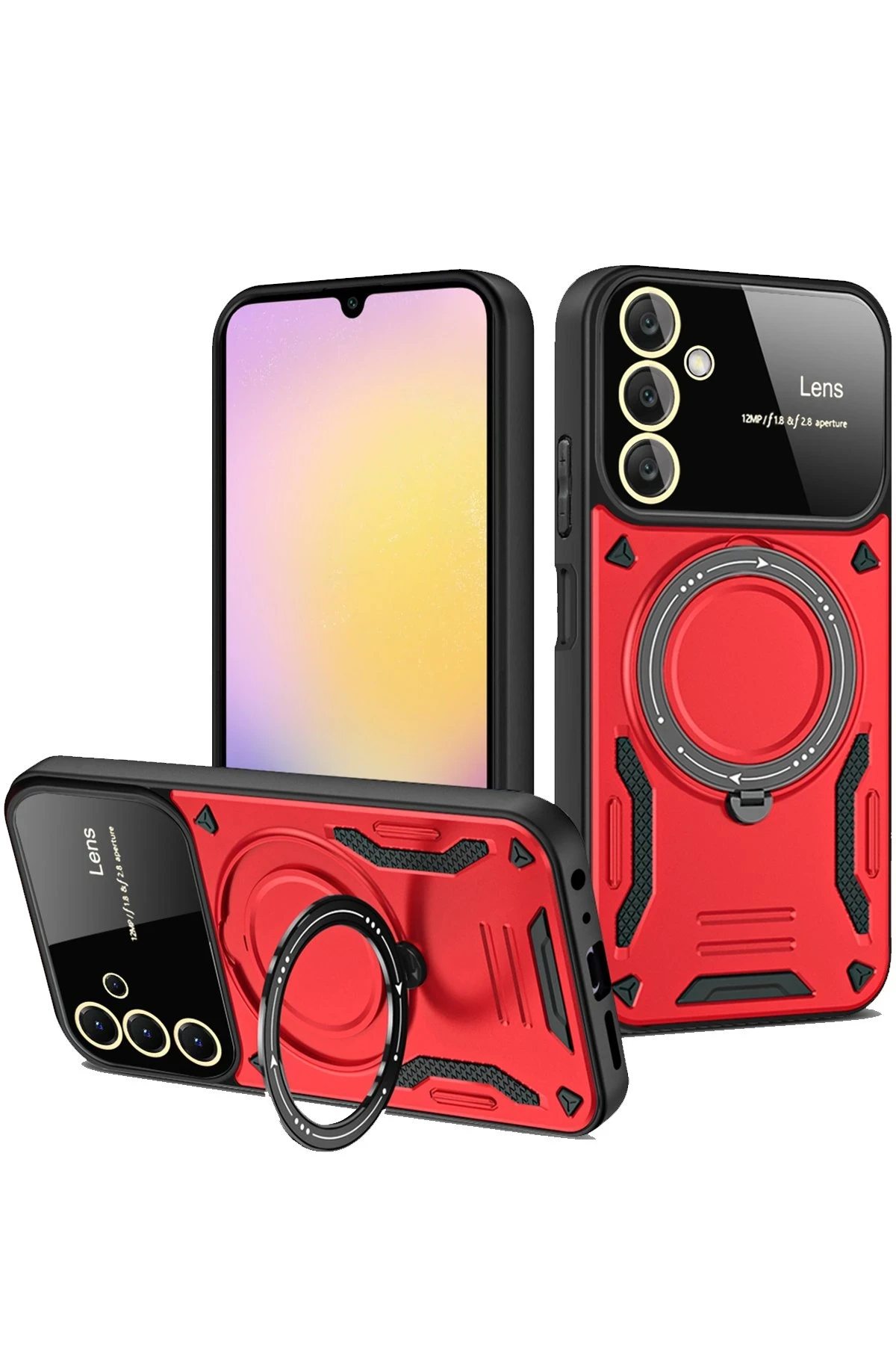 Newface Samsung Galaxy A14 4G Kılıf Joy Lens Standlı Kapak - Kırmızı