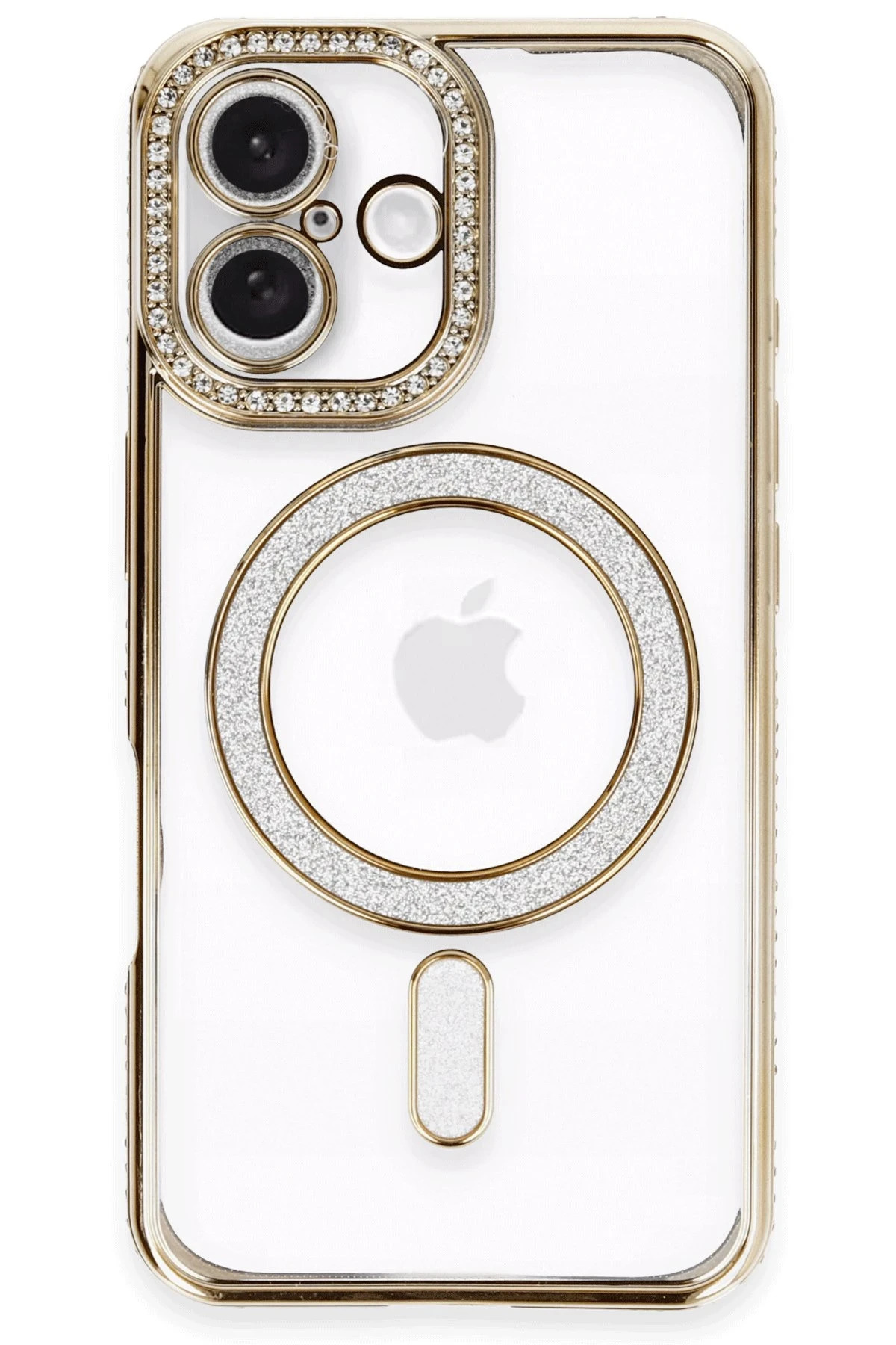 Newface iPhone 16 Plus Kılıf Joke Simli Magneticsafe Kılıf - Gold