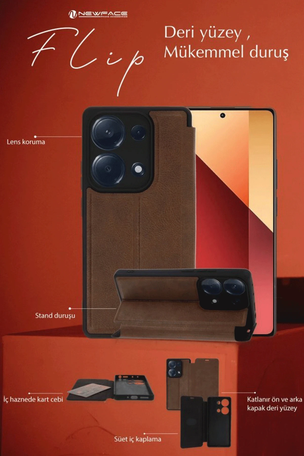 Newface Samsung Galaxy A36 Kılıf Flip Cover - Taba