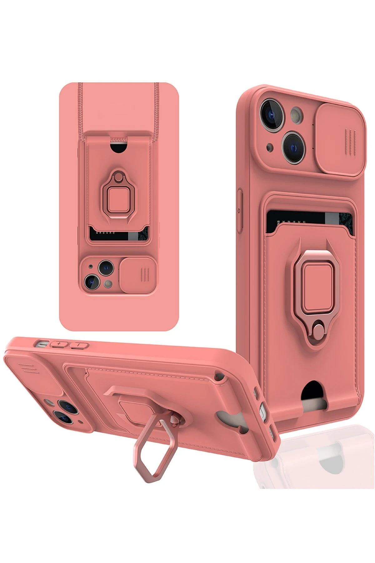 Newface iPhone 15 Kılıf Zuma Kartvizitli Yüzüklü Silikon - Pembe
