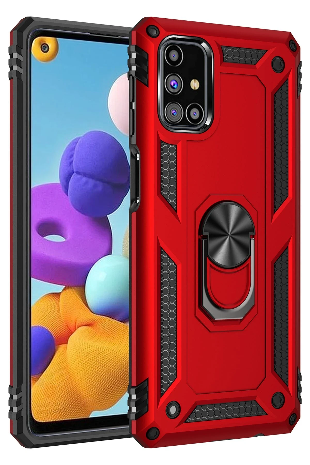 Newface Samsung Galaxy M51 Kılıf Sofya Yüzüklü Silikon Kapak - Kırmızı