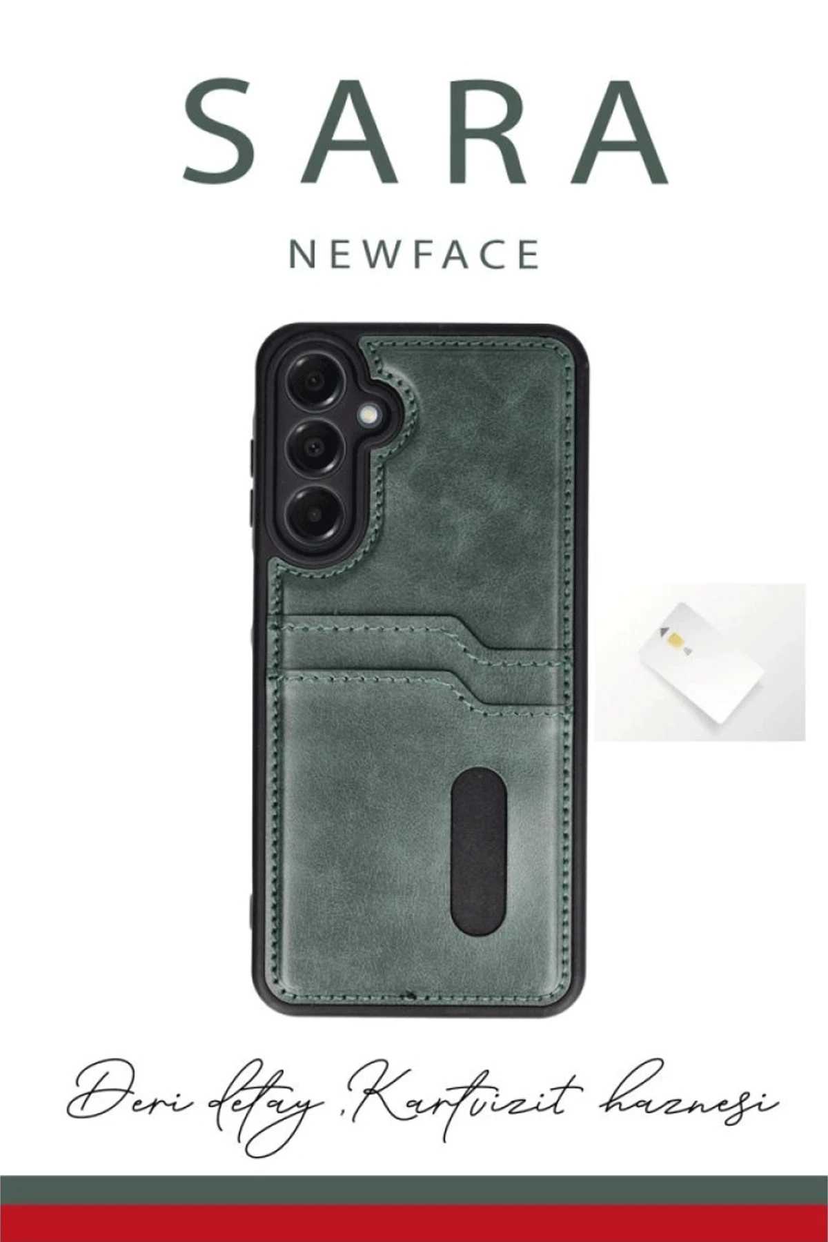 Newface Samsung Galaxy A15 4G Kılıf Sara Kartvizitli Deri Kılıf - Kırmızı