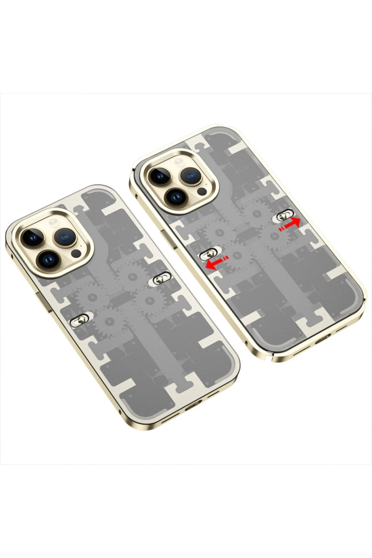 Newface iPhone 13 Pro Kılıf Mekanik Bumper Kapak - Gold
