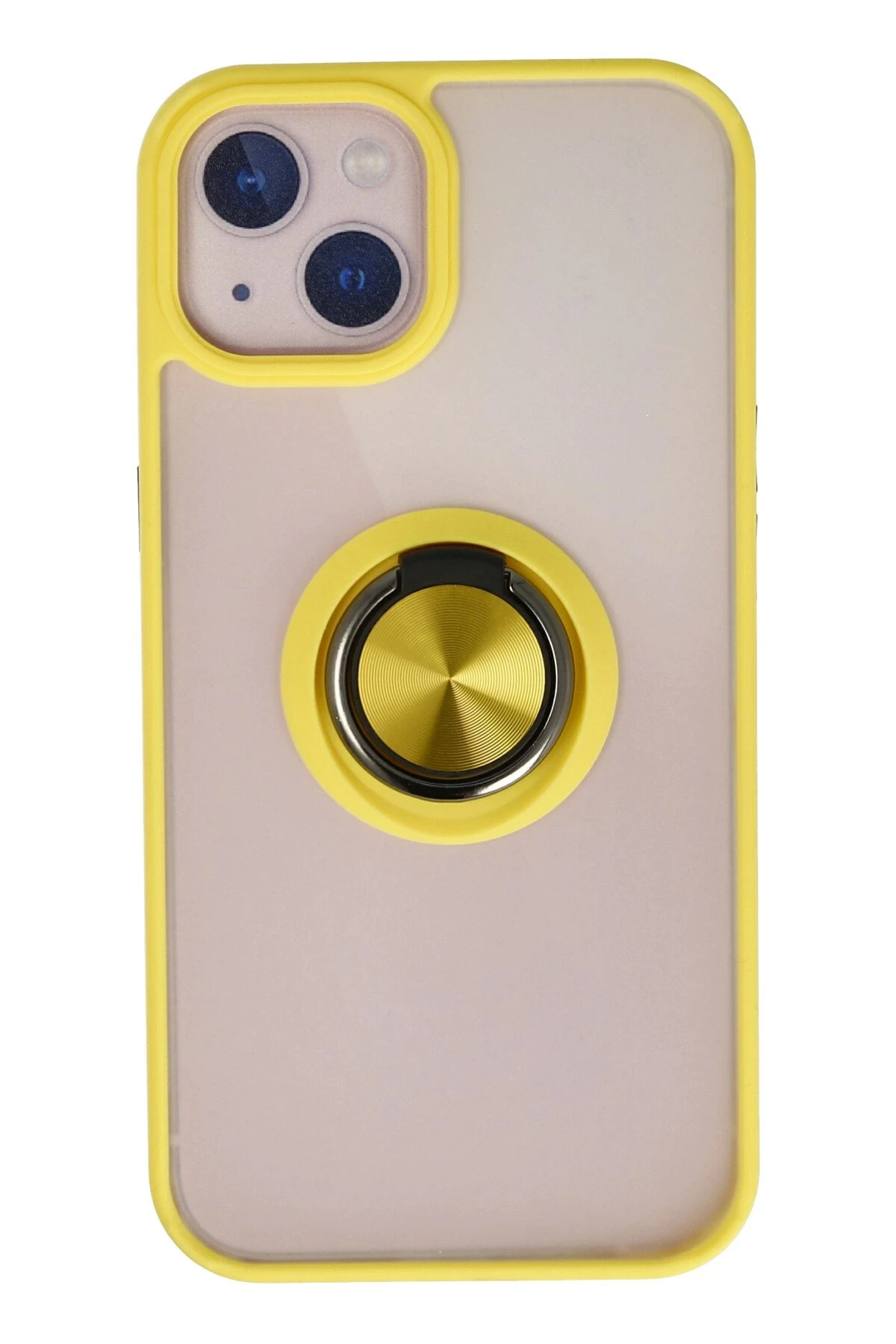 Newface iPhone 15 Kılıf Montreal Yüzüklü Silikon Kapak - Sarı