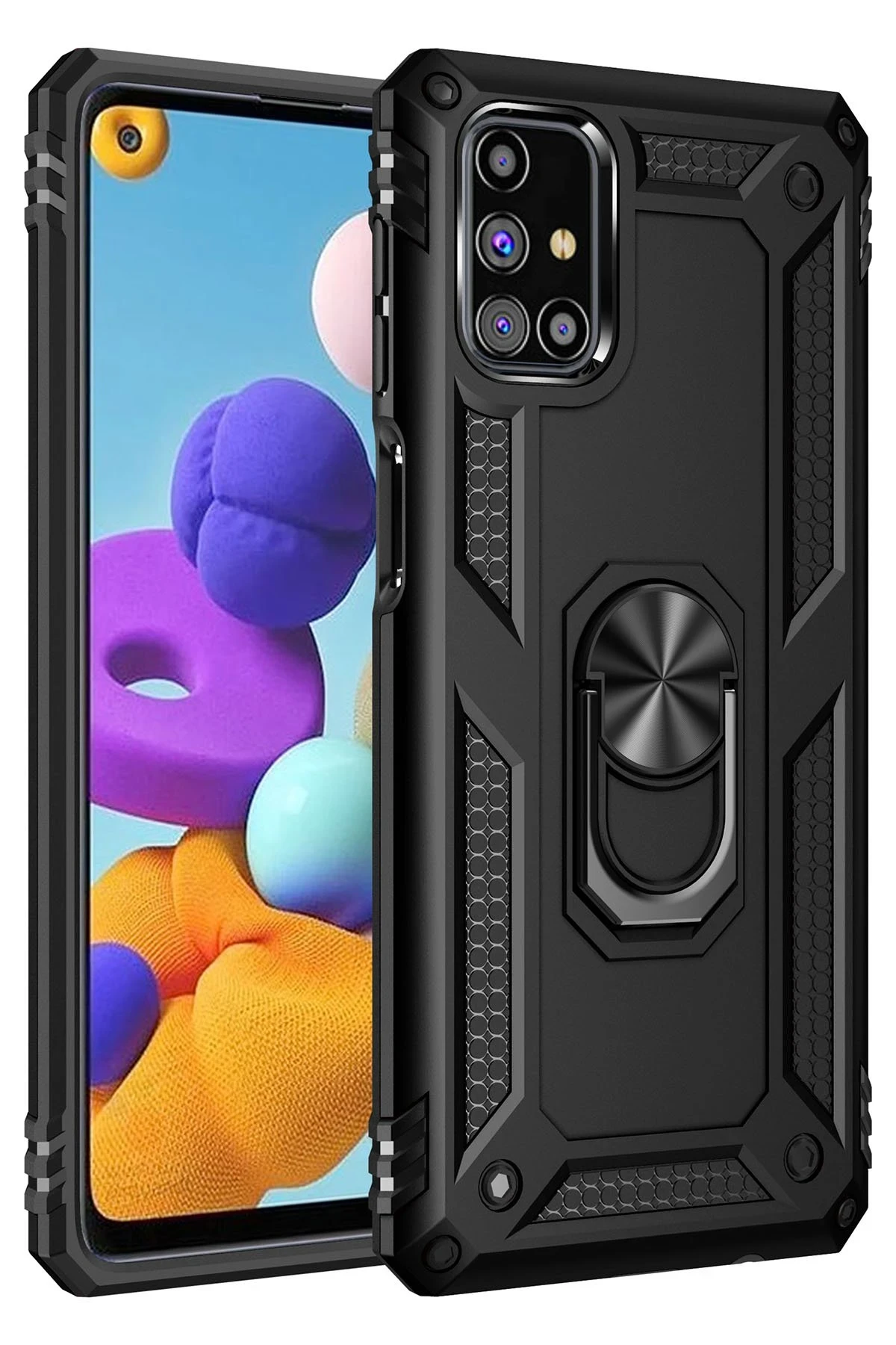 Newface Samsung Galaxy M51 Kılıf Sofya Yüzüklü Silikon Kapak - Siyah