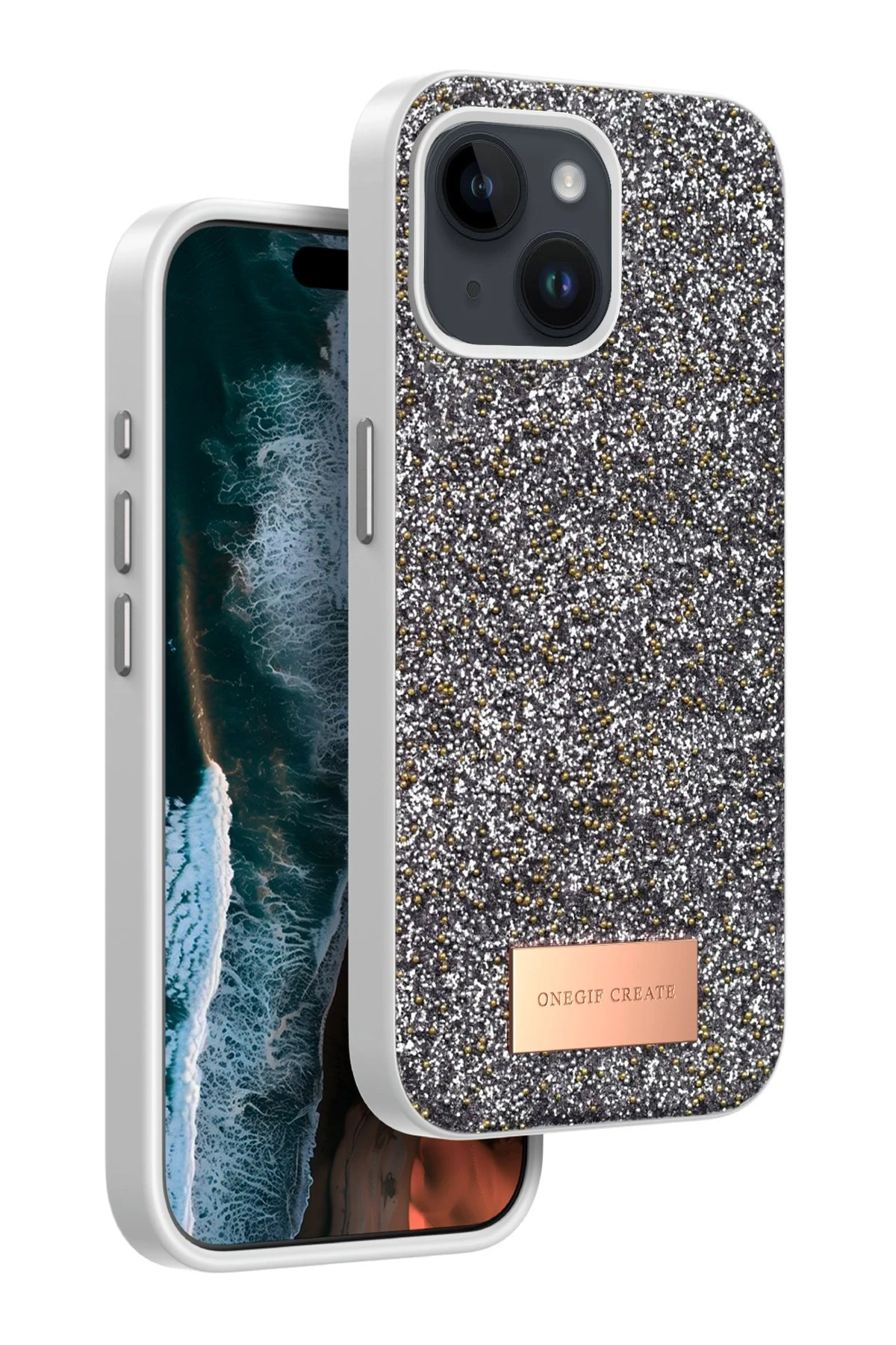Onegif iPhone 14 Bright Simli Kapak - Gümüş