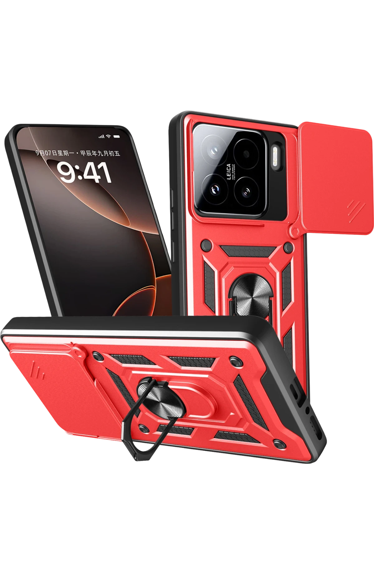 Newface Xiaomi Mi 15 Kılıf Pars Lens Yüzüklü Silikon - Kırmızı