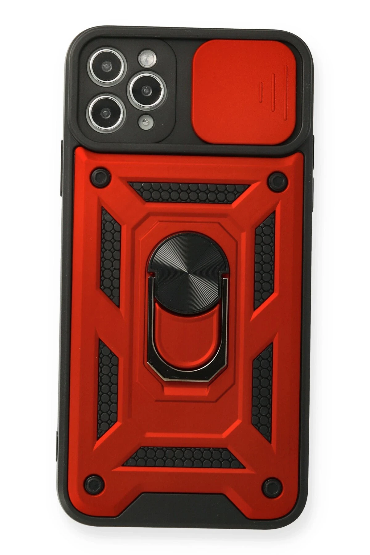 Newface iPhone 11 Pro Max Kılıf Pars Lens Yüzüklü Silikon - Kırmızı